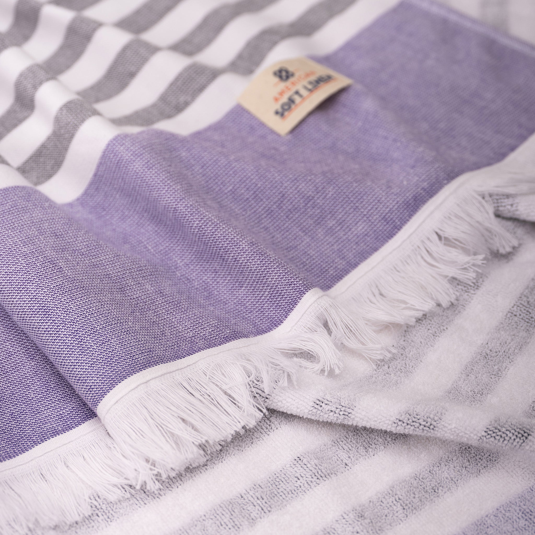 4 Packed 100% Cotton Terry Peshtemal & Beach Towel Purple-05