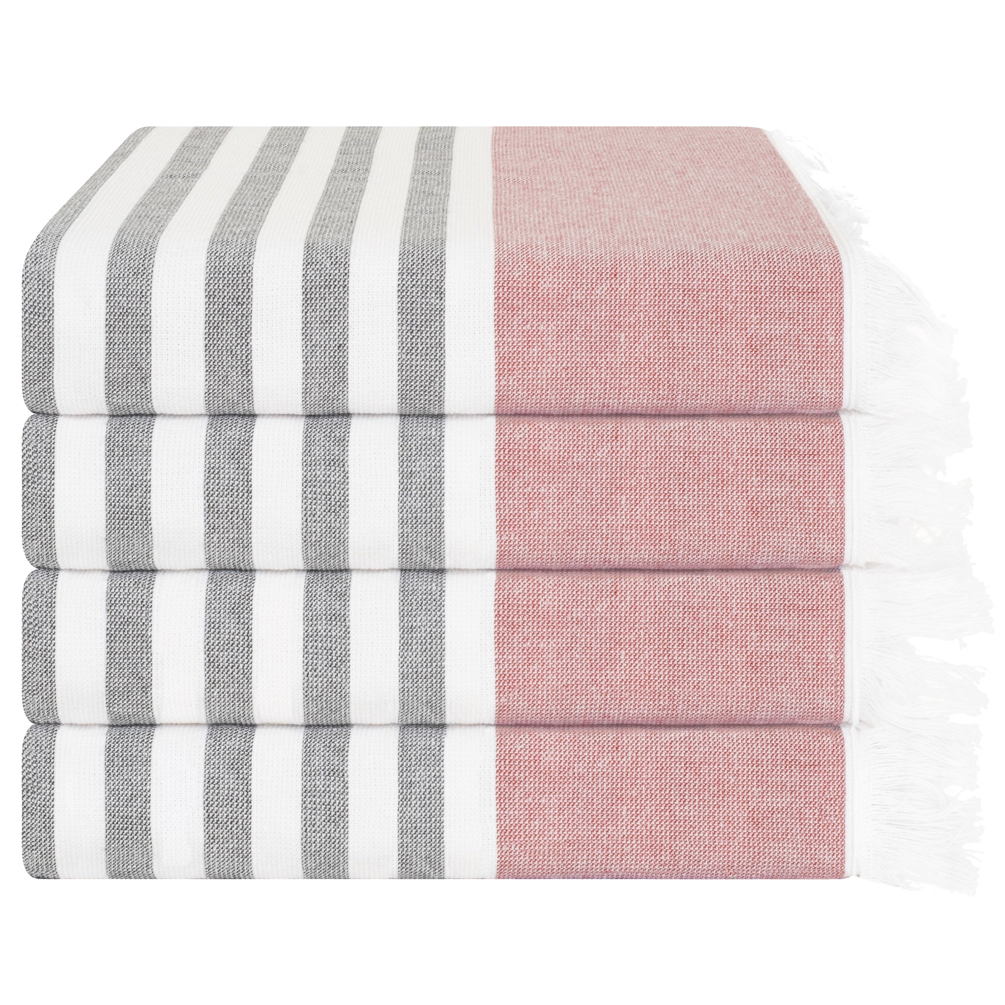4 Packed 100% Cotton Terry Peshtemal & Beach Towel Rose-01