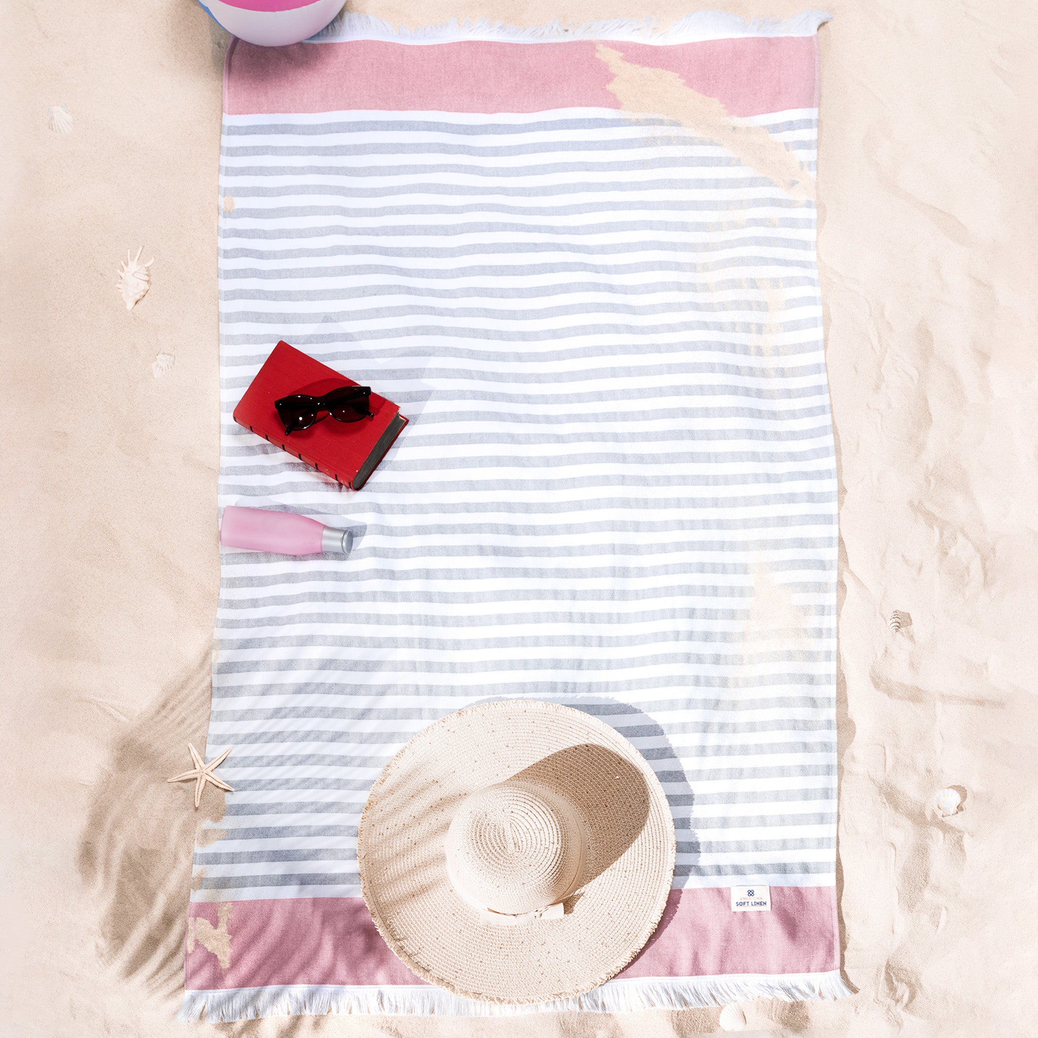 4 Packed 100% Cotton Terry Peshtemal & Beach Towel Rose-06