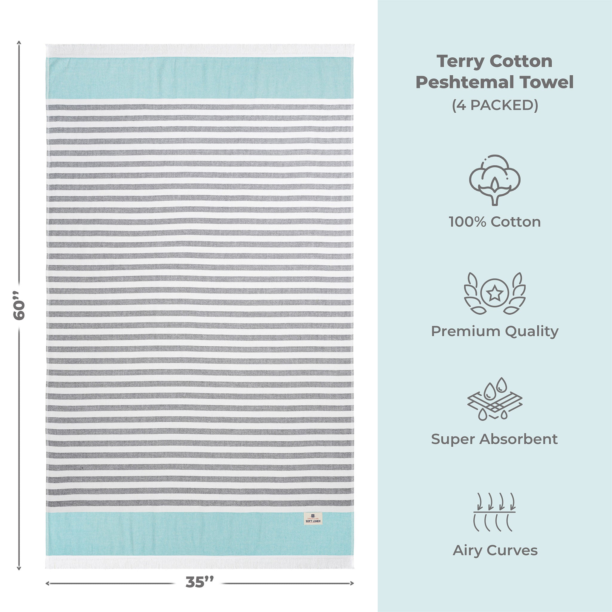 4 Packed 100% Cotton Terry Peshtemal & Beach Towel Sky Blue-03