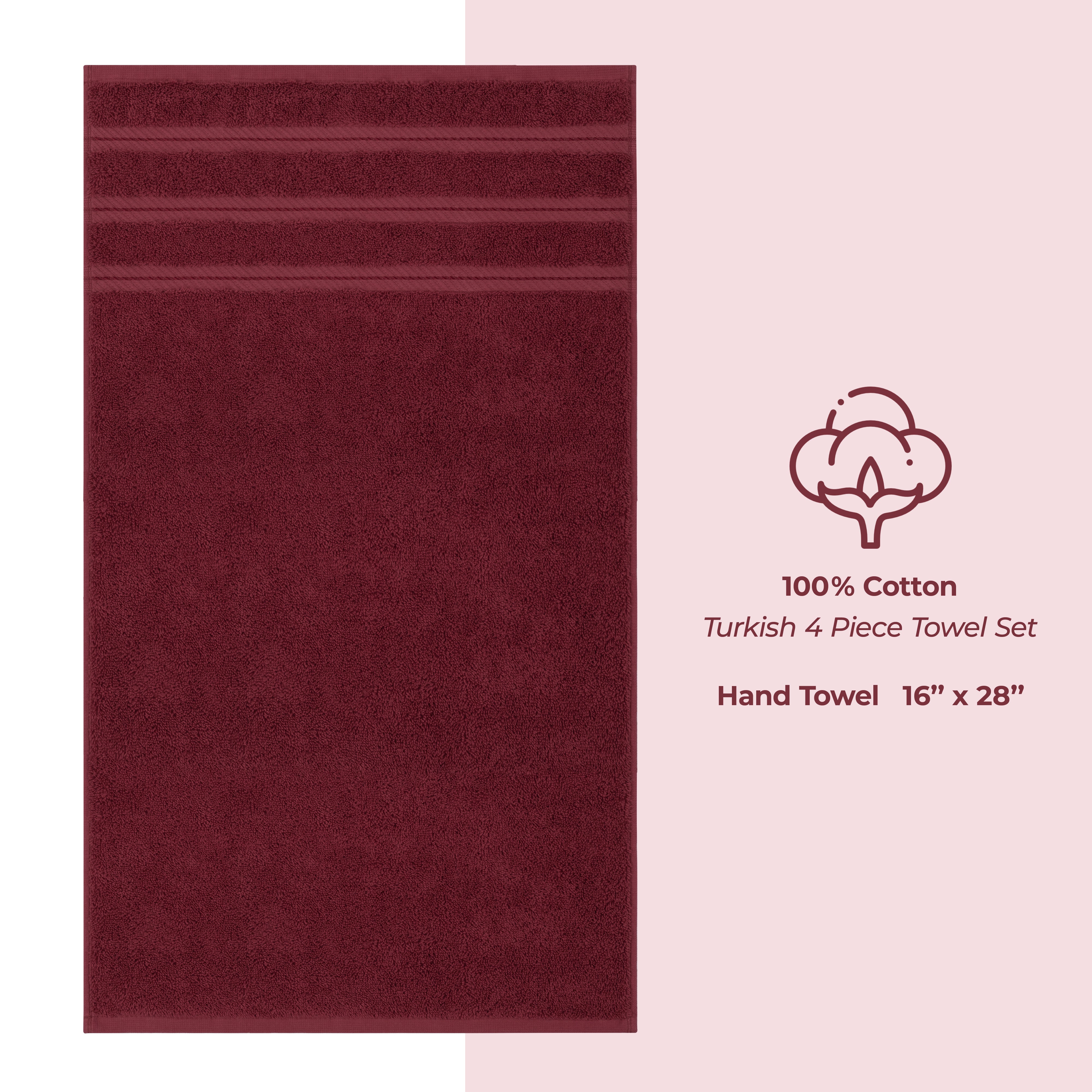 American Soft Linen 100% Cotton Turkish Towels, 4 Pack Hand Towel Set, Super Soft, Absorbent, Quick Dry Premium Towels