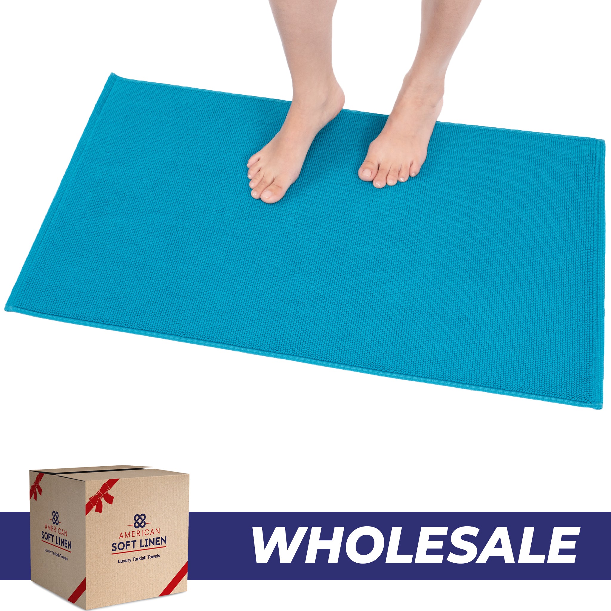 American Soft Linen 100% Cotton Bath Mat Rugs, 20x34 inches with Silicone Backing, Soft Absorbent Grip-Enhanced Bath Mats for Bathroom - 35 Set Case Pack