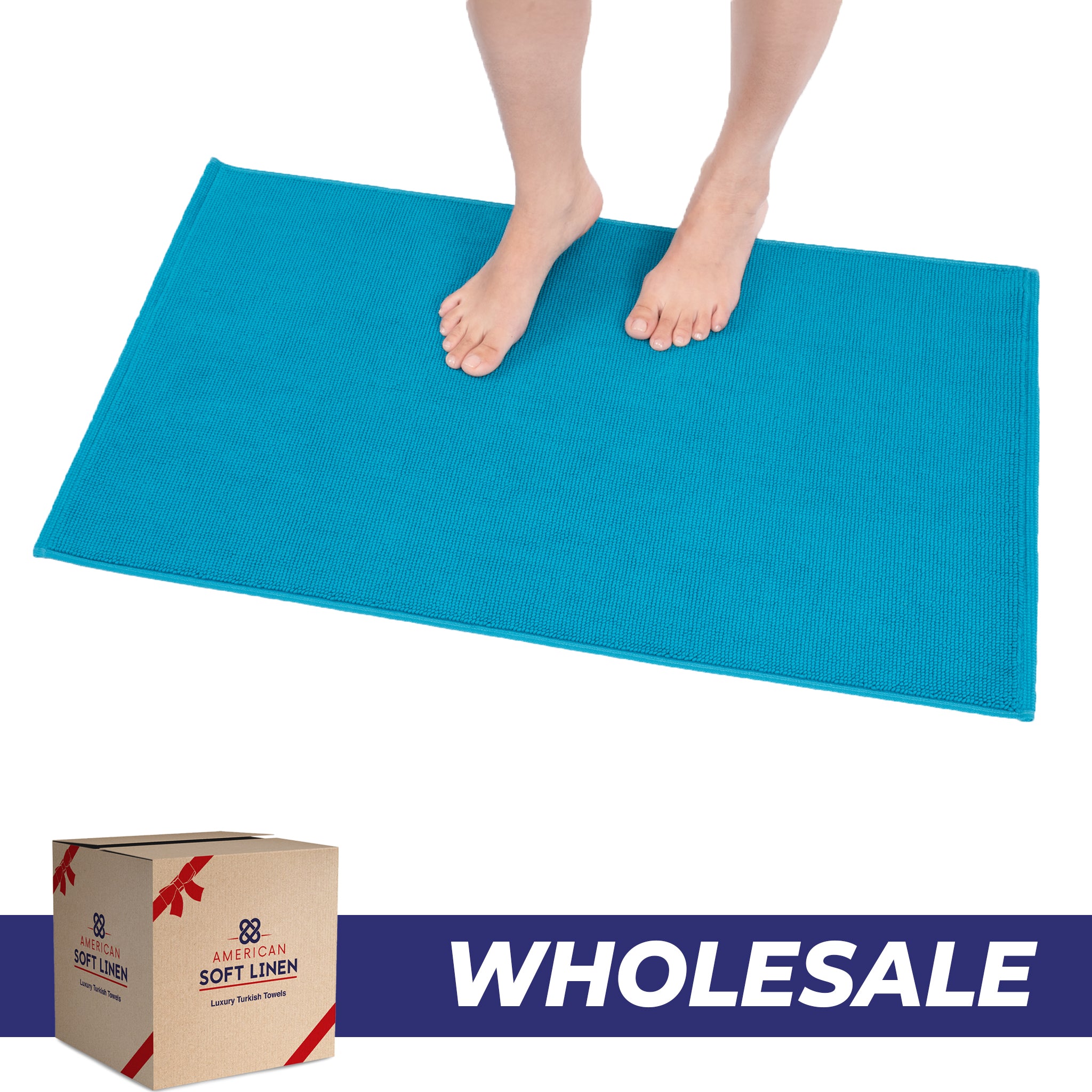 American Soft Linen 100% Cotton Bath Mat Rugs, 17x24 inches with Silicone Backing, Soft Absorbent Grip-Enhanced Bath Mats for Bathroom - 50 Set Case Pack