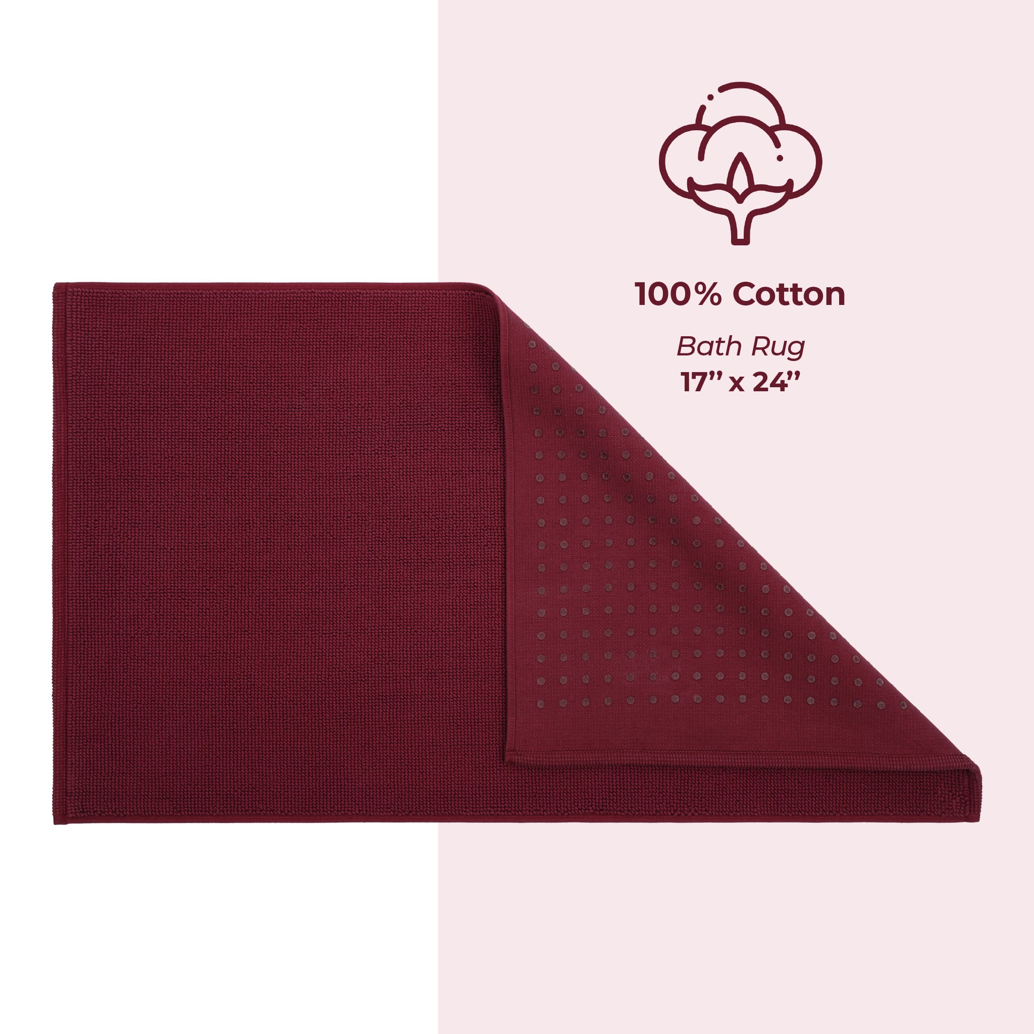 American Soft Linen 100% Cotton Bath Mat Rugs, 17x24 inches Slip Resistant Bottom Base Bath Mats for Bathroom