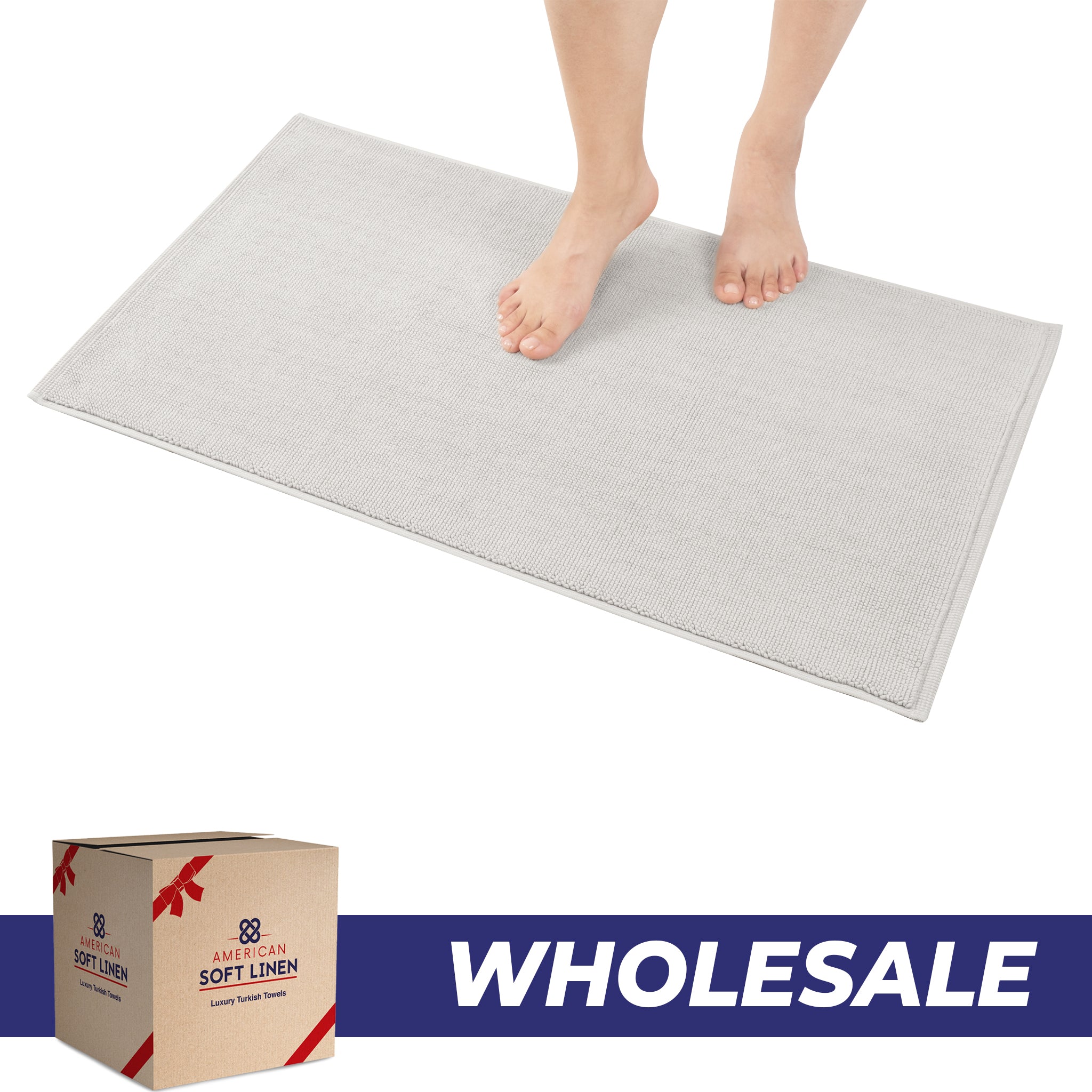 American Soft Linen 100% Cotton Bath Mat Rugs, 17x24 inches with Silicone Backing, Soft Absorbent Grip-Enhanced Bath Mats for Bathroom - 50 Set Case Pack