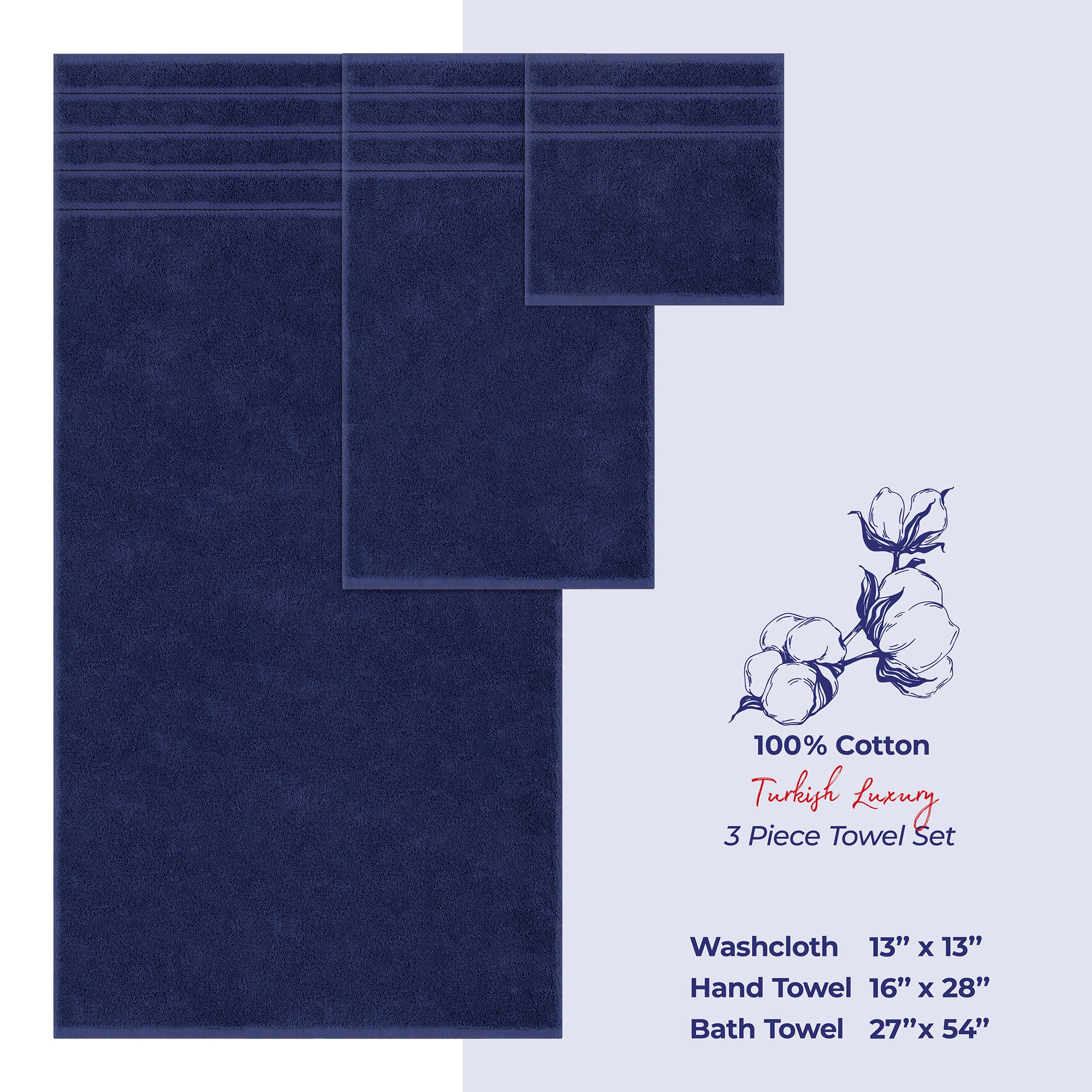 American Soft Linen 3 Piece Best Bath Towels Set 100% Cotton Turkish Towels with 20 Different Colors Navy-Blue-4