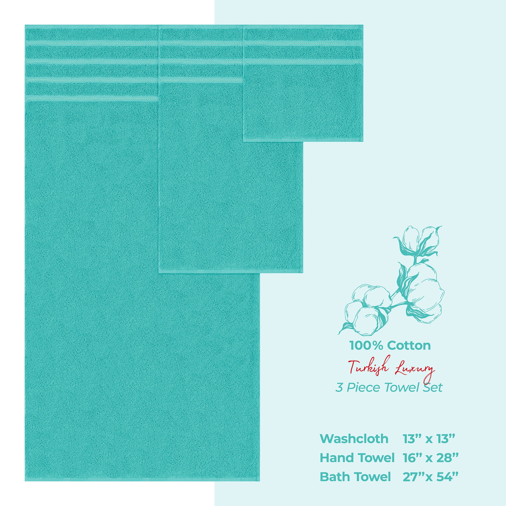 American Soft Linen 3 Piece Best Bath Towels Set 100% Cotton Turkish Towels with 20 Different Colors Turquoise-Blue-4