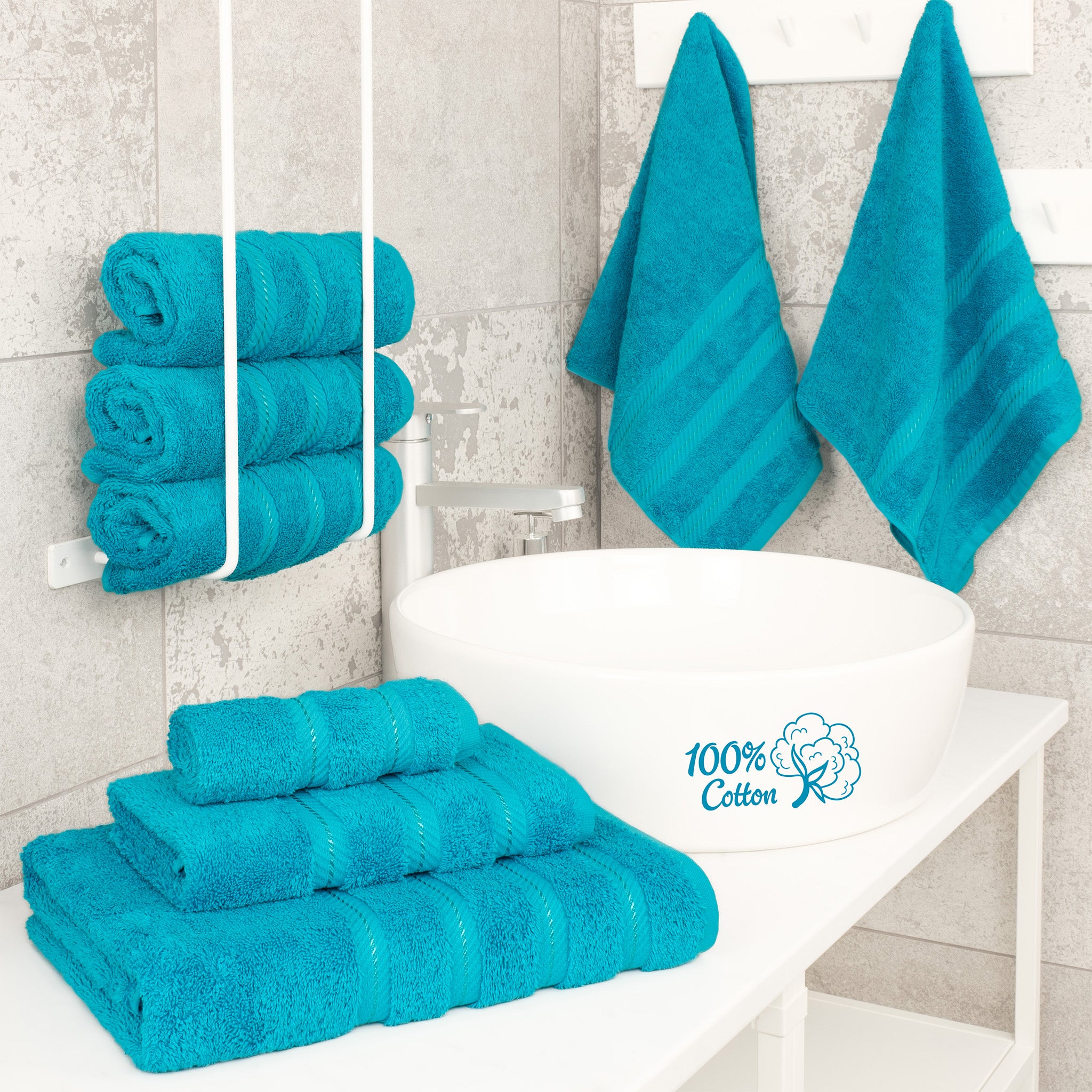 American Soft Linen 6 Piece Best Bath Towels Set 100% Cotton Turkish Towels with 20 Different Colors Aqua-Blue-2