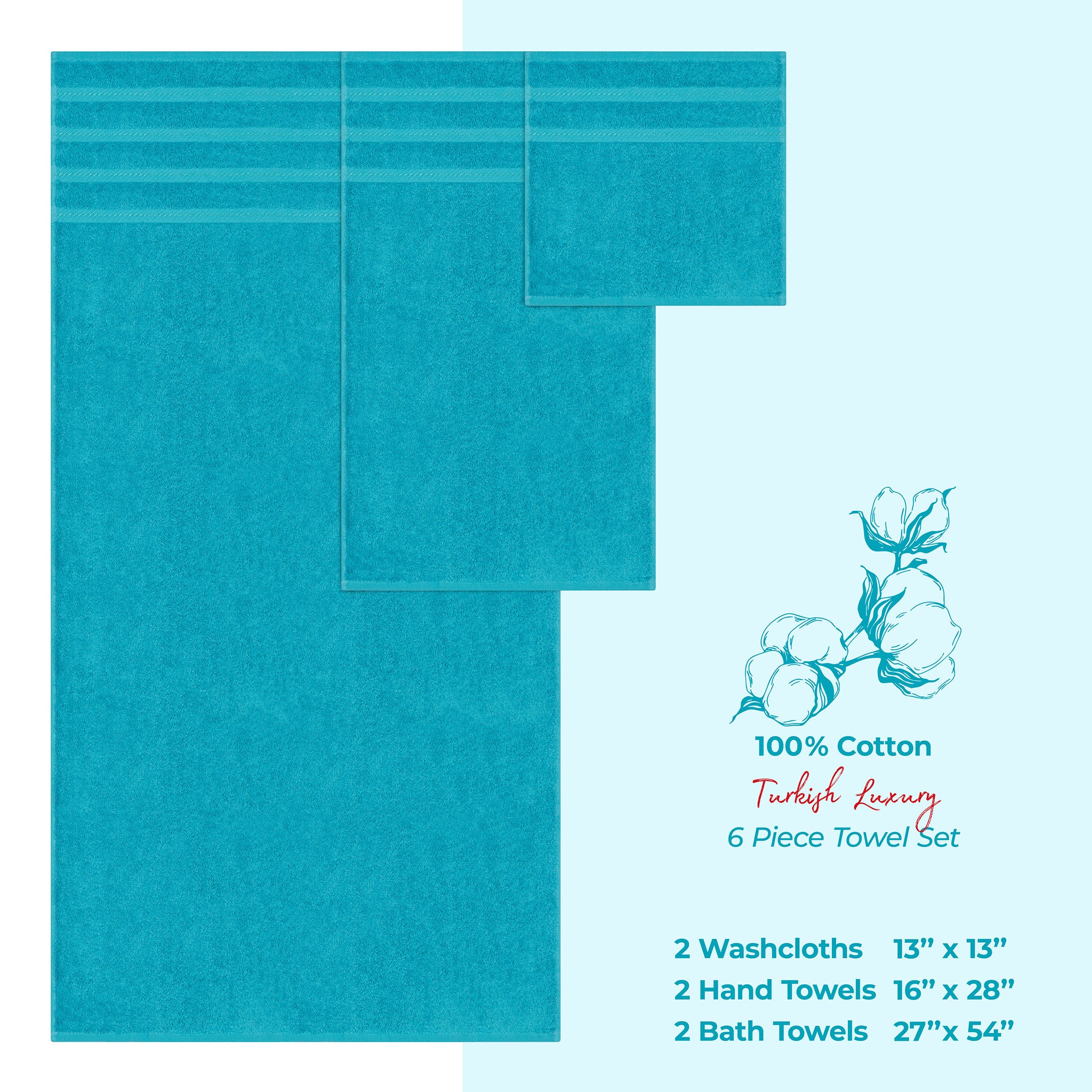 American Soft Linen 6 Piece Best Bath Towels Set 100% Cotton Turkish Towels with 20 Different Colors Aqua-Blue-4