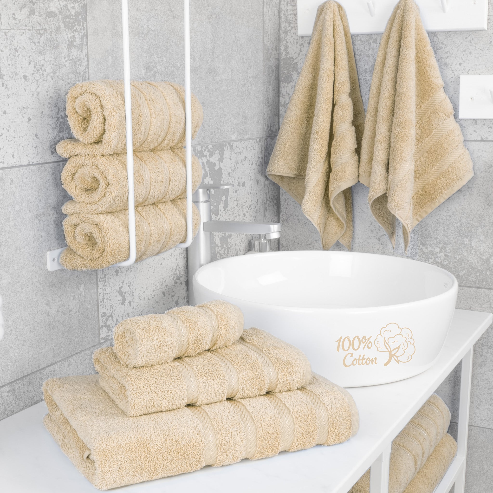 American Soft Linen 6 Piece Best Bath Towels Set 100% Cotton Turkish Towels with 20 Different Colors Beige-2