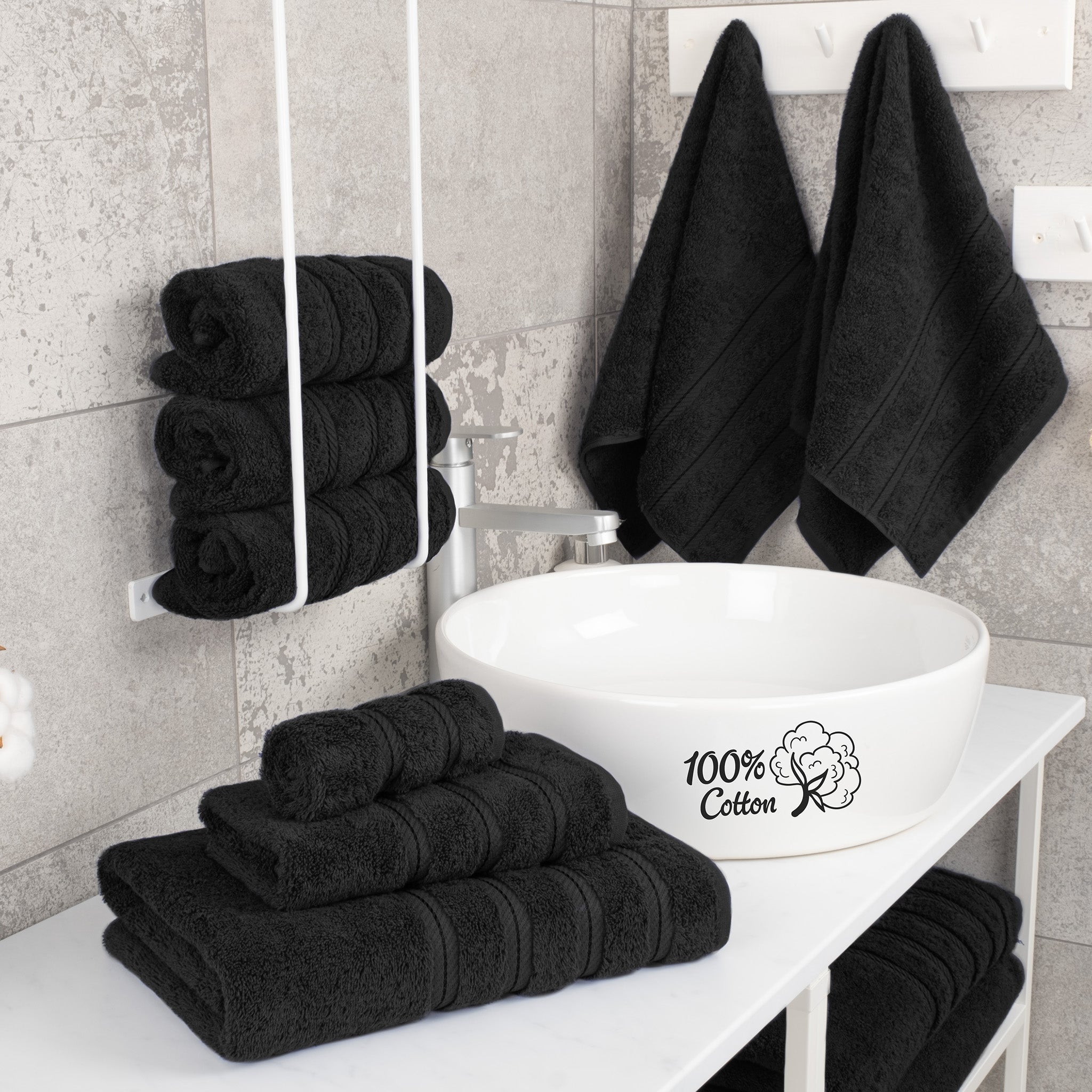 American Soft Linen 6 Piece Best Bath Towels Set 100% Cotton Turkish Towels with 20 Different Colors Black-2