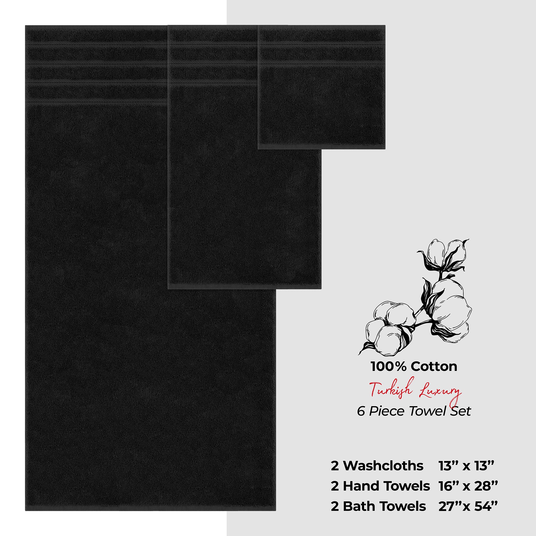 American Soft Linen 6 Piece Best Bath Towels Set 100% Cotton Turkish Towels with 20 Different Colors Black-4