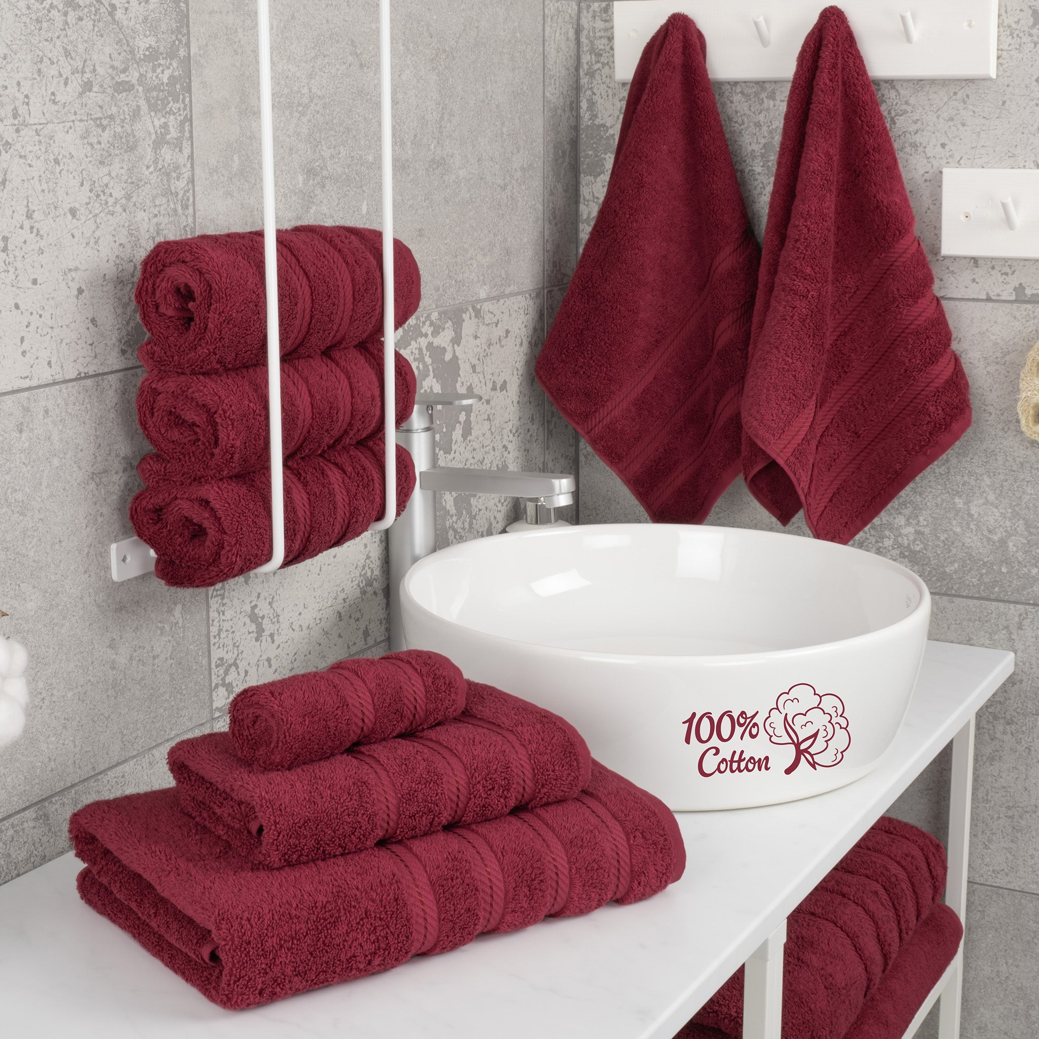 American Soft Linen 6 Piece Best Bath Towels Set 100% Cotton Turkish Towels with 20 Different Colors Bordeaux-Red-2