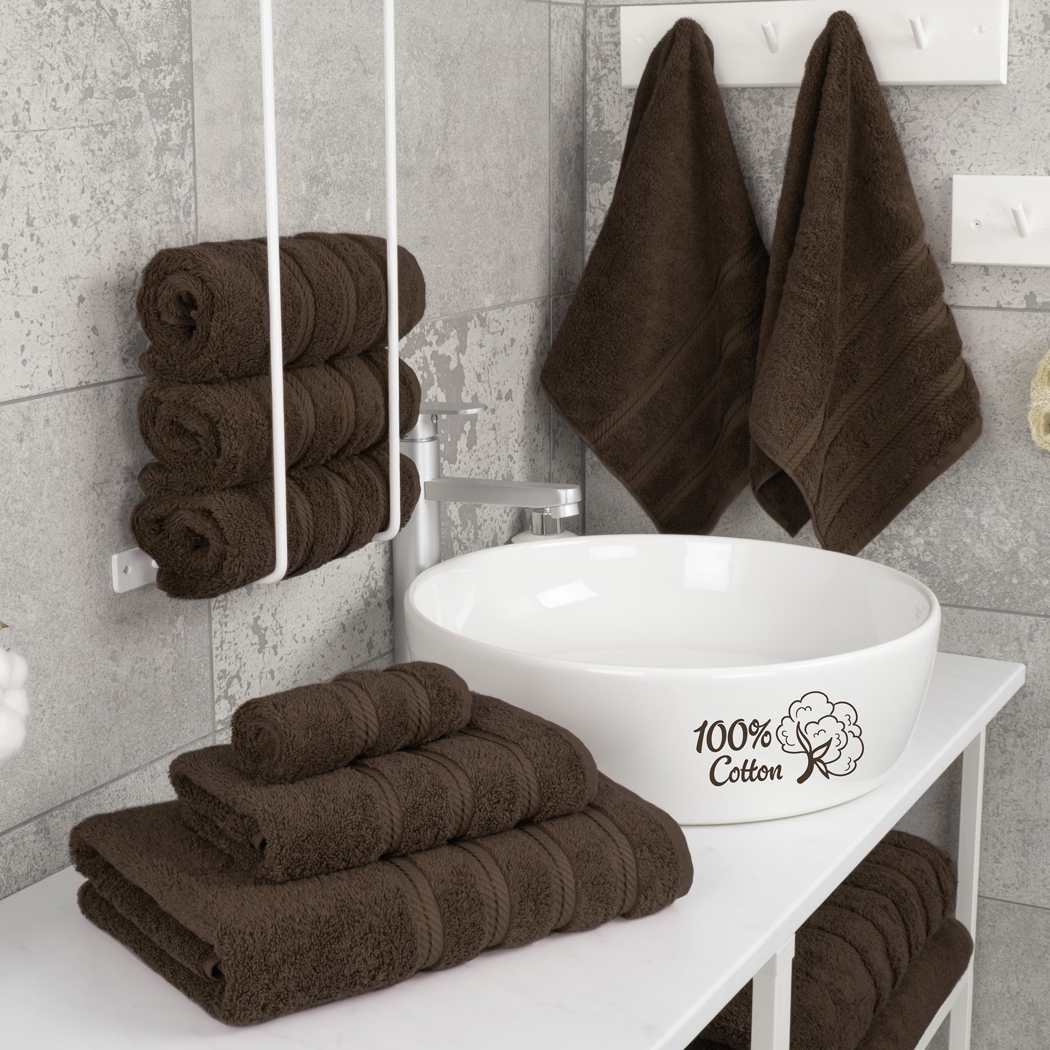 American Soft Linen 6 Piece Best Bath Towels Set 100% Cotton Turkish Towels with 20 Different Colors Chocolate-Brown-2