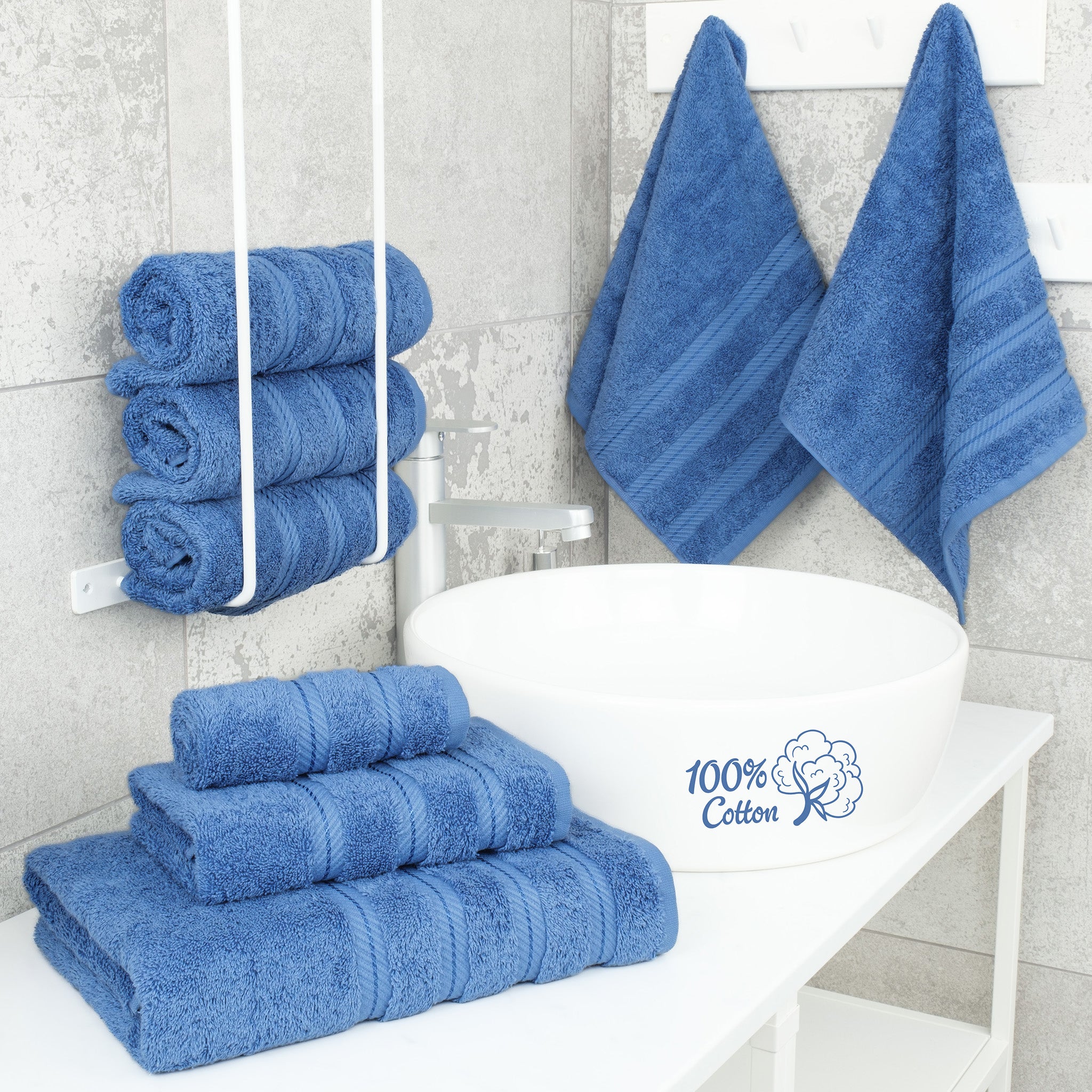 American Soft Linen 6 Piece Best Bath Towels Set 100% Cotton Turkish Towels with 20 Different Colors Electric-Blue-2