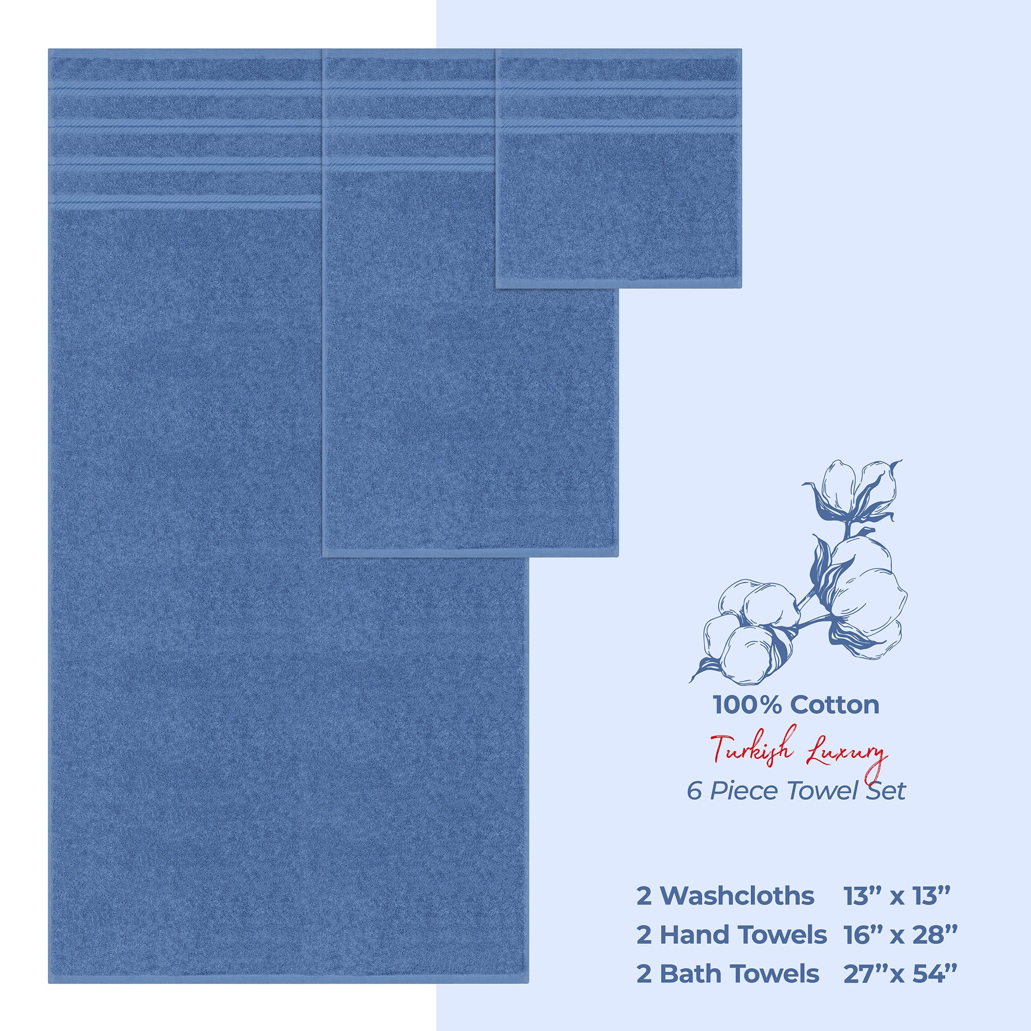 American Soft Linen 6 Piece Best Bath Towels Set 100% Cotton Turkish Towels with 20 Different Colors Electric-Blue-4