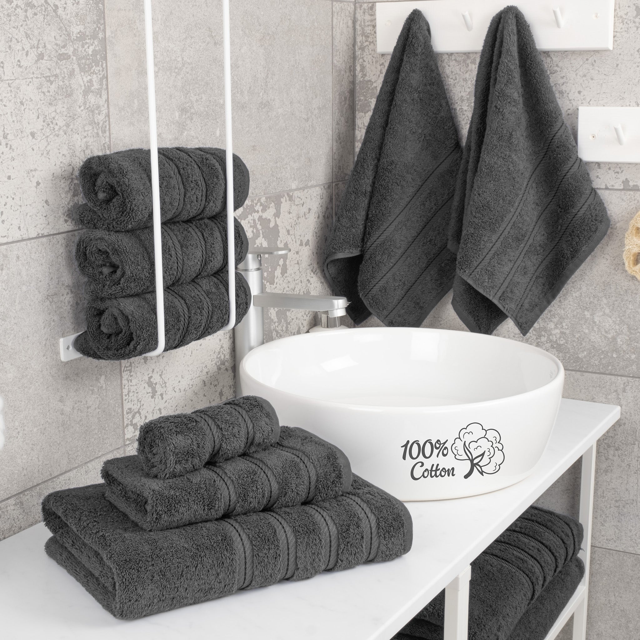 American Soft Linen 6 Piece Best Bath Towels Set 100% Cotton Turkish Towels with 20 Different Colors Gray-2
