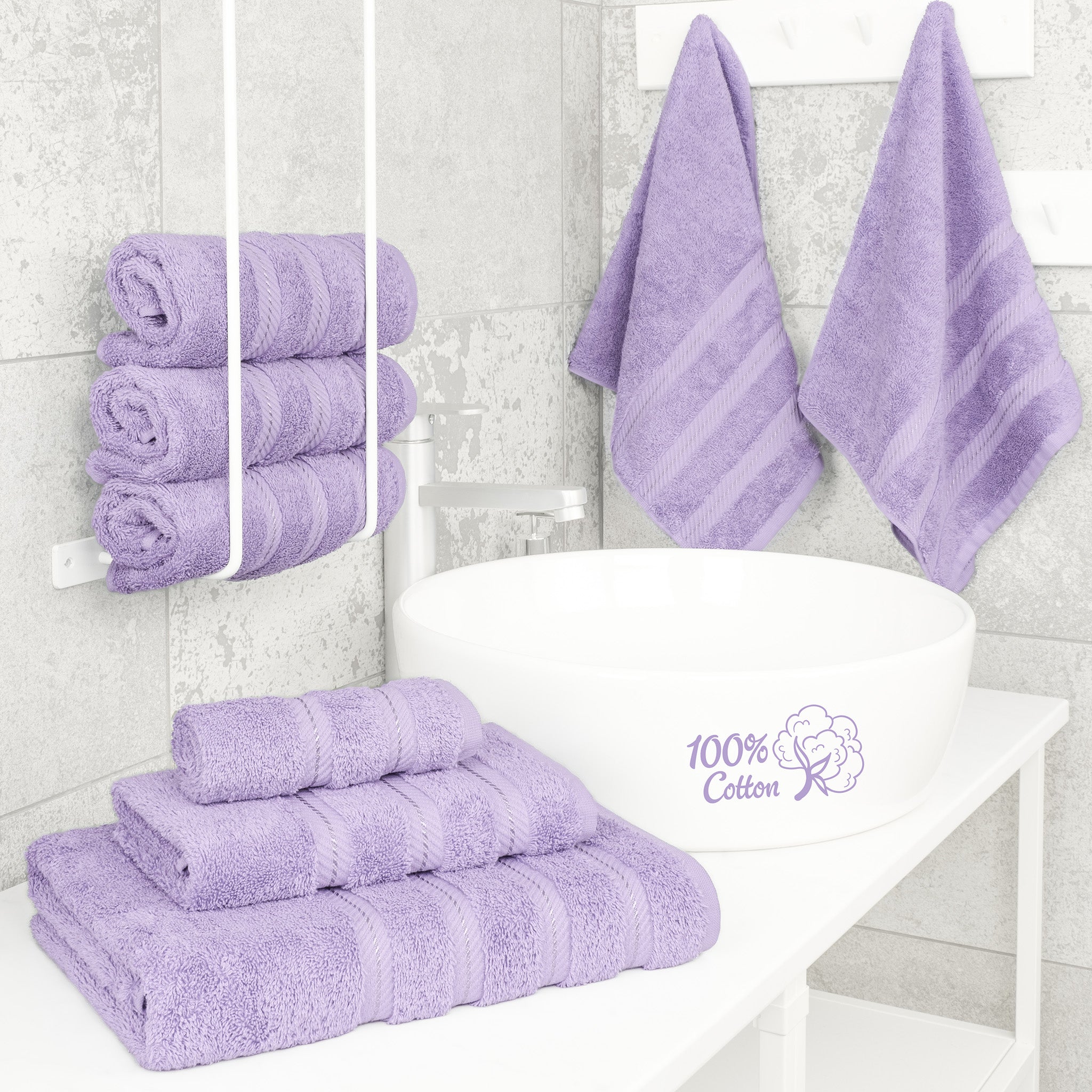 American Soft Linen 6 Piece Best Bath Towels Set 100% Cotton Turkish Towels with 20 Different Colors Lilac-2