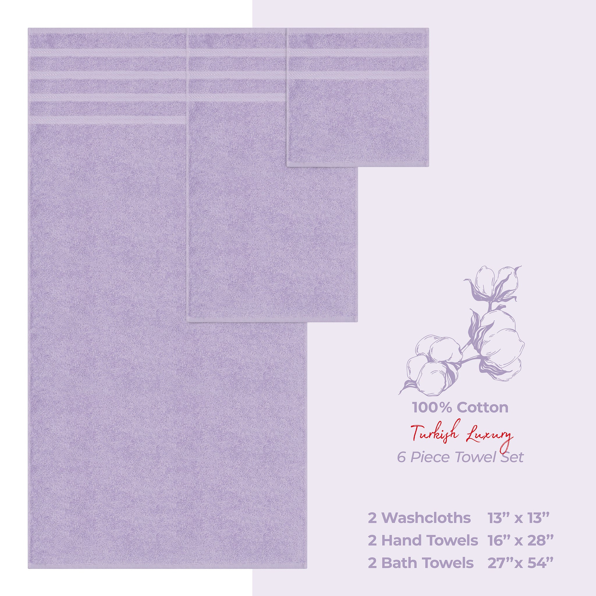 American Soft Linen 6 Piece Best Bath Towels Set 100% Cotton Turkish Towels with 20 Different Colors Lilac-4