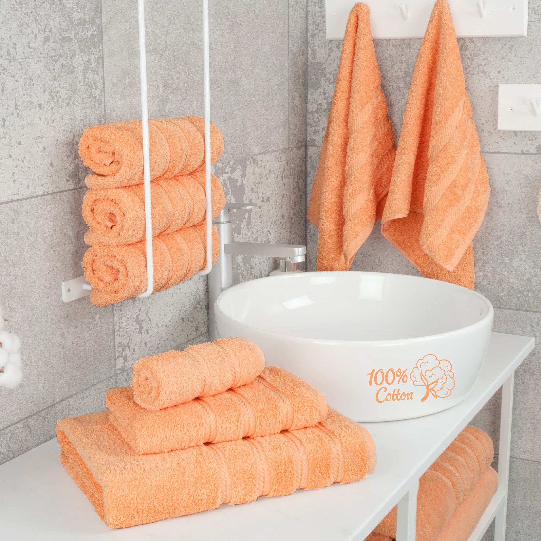 American Soft Linen 6 Piece Best Bath Towels Set 100% Cotton Turkish Towels with 20 Different Colors Malibu-Peach-2
