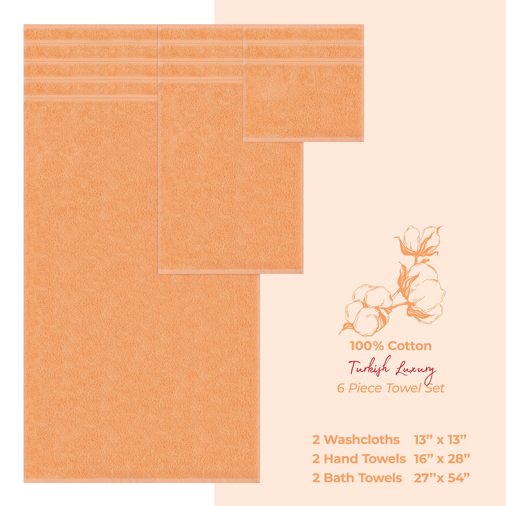 American Soft Linen 6 Piece Best Bath Towels Set 100% Cotton Turkish Towels with 20 Different Colors Malibu-Peach-4