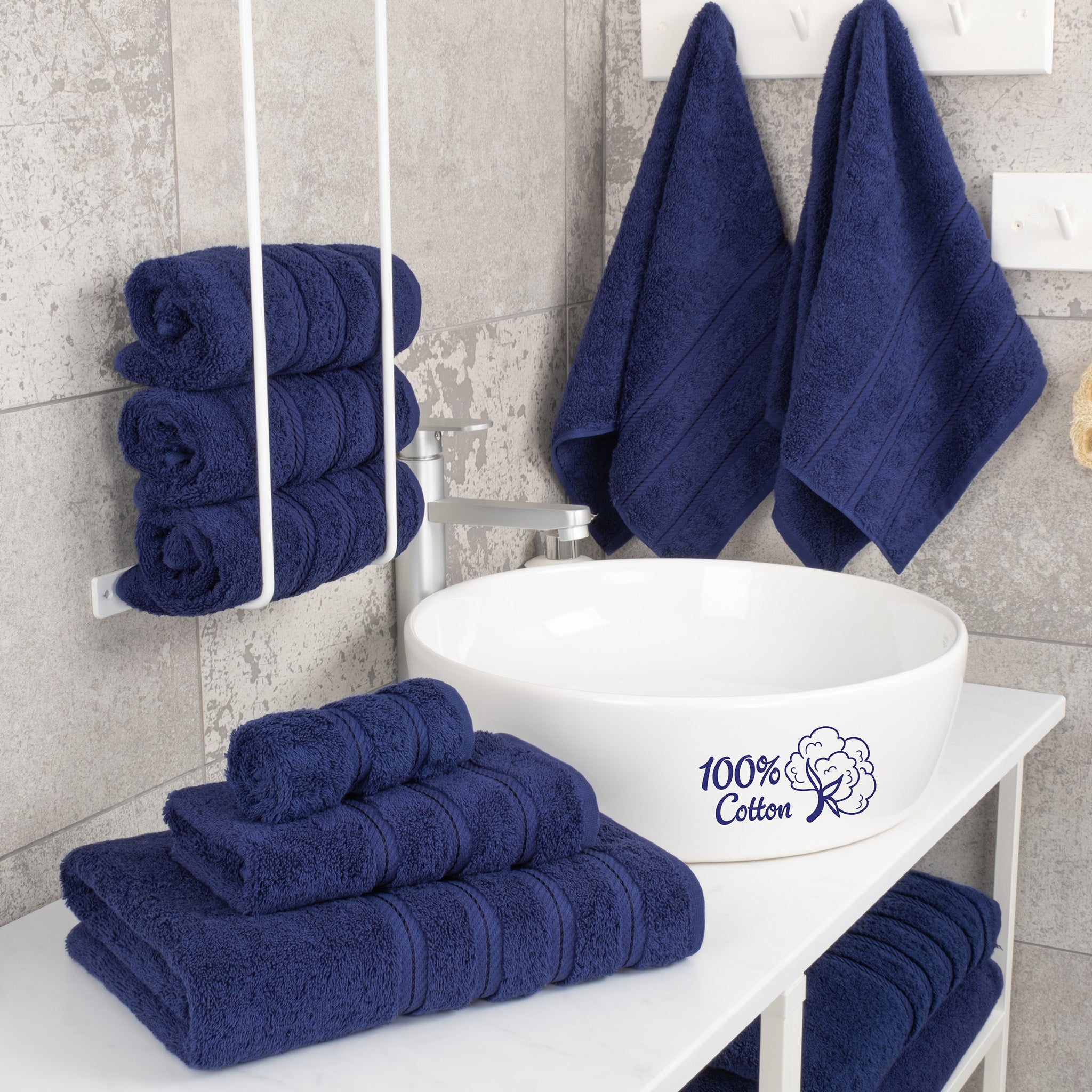 American Soft Linen 6 Piece Best Bath Towels Set 100% Cotton Turkish Towels with 20 Different Colors Navy-Blue-2