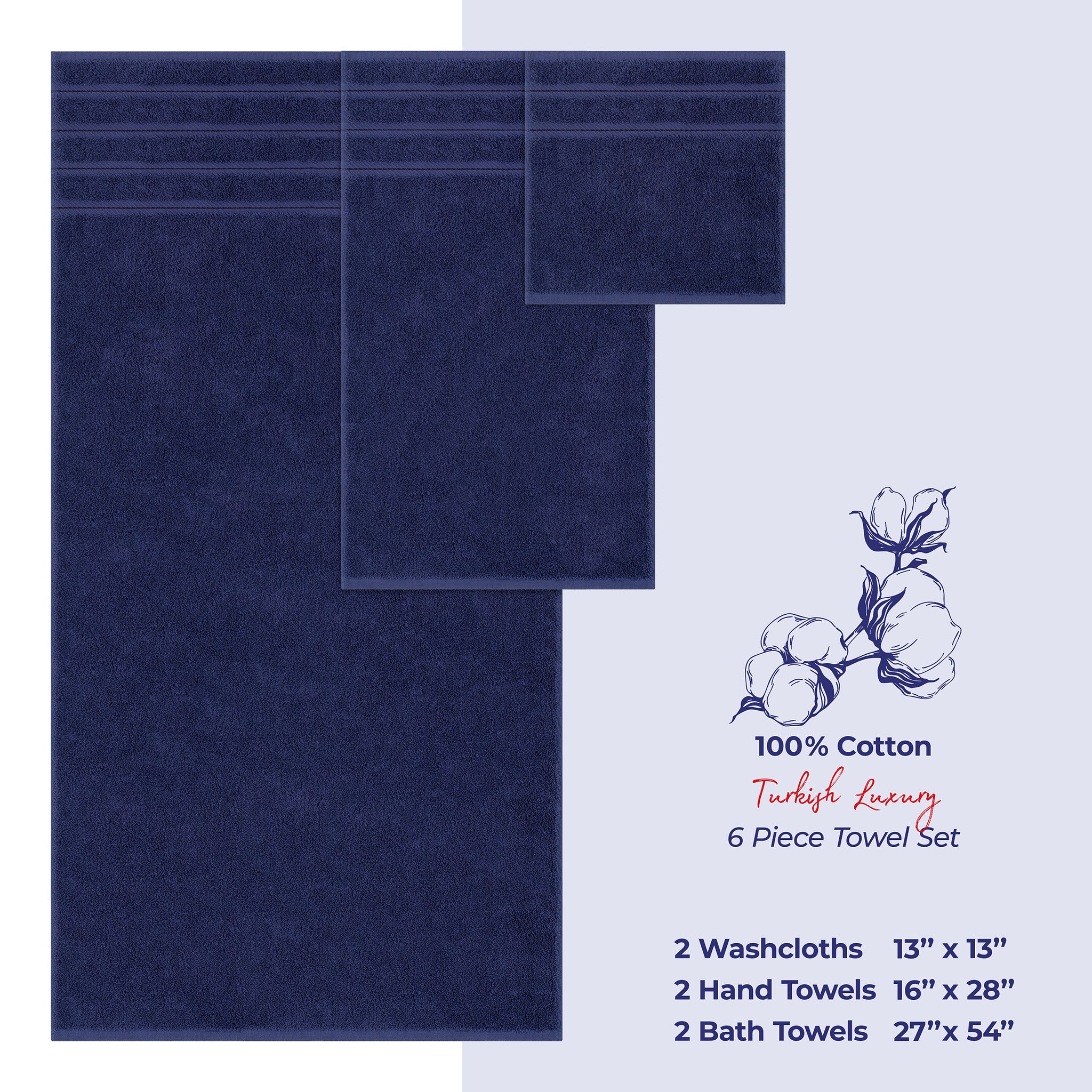 American Soft Linen 6 Piece Best Bath Towels Set 100% Cotton Turkish Towels with 20 Different Colors Navy-Blue-4