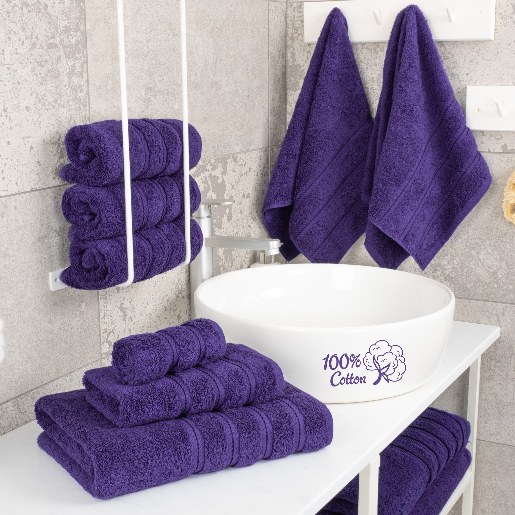 American Soft Linen 6 Piece Best Bath Towels Set 100% Cotton Turkish Towels with 20 Different Colors Purple-2