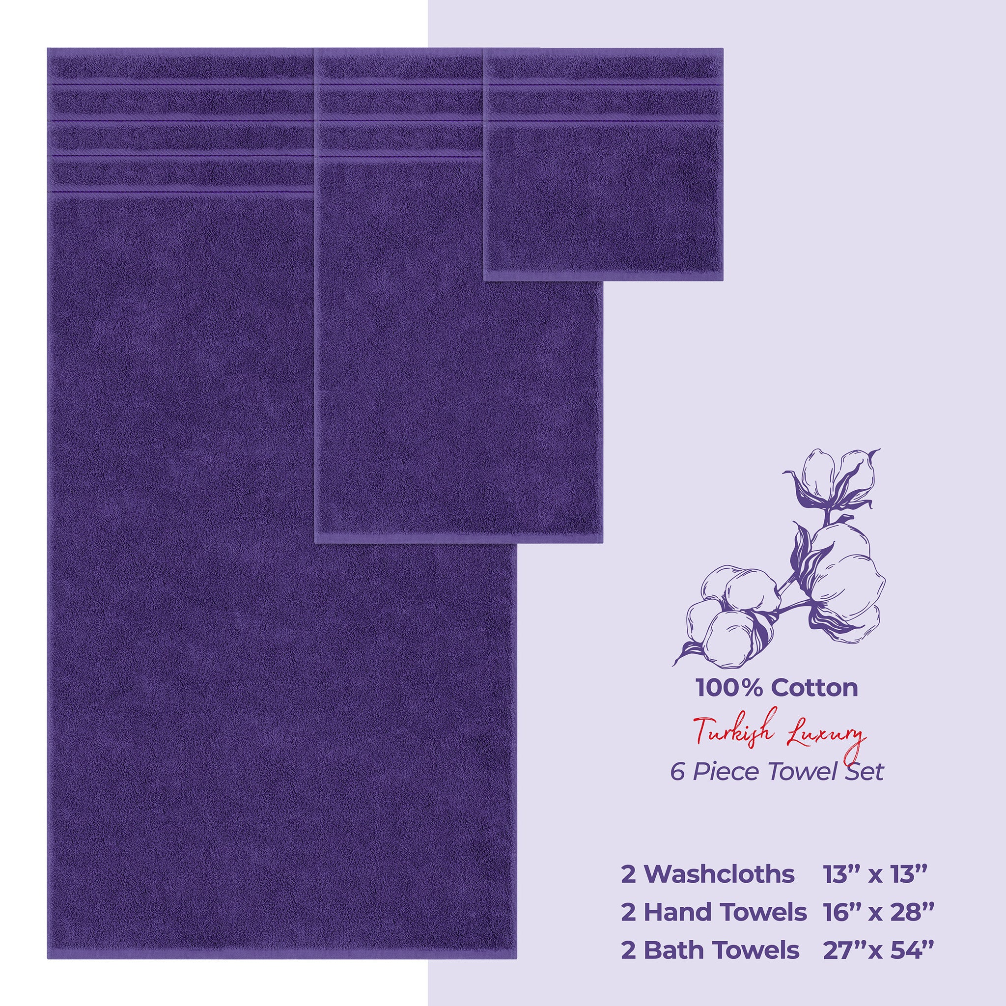 American Soft Linen 6 Piece Best Bath Towels Set 100% Cotton Turkish Towels with 20 Different Colors Purple-4