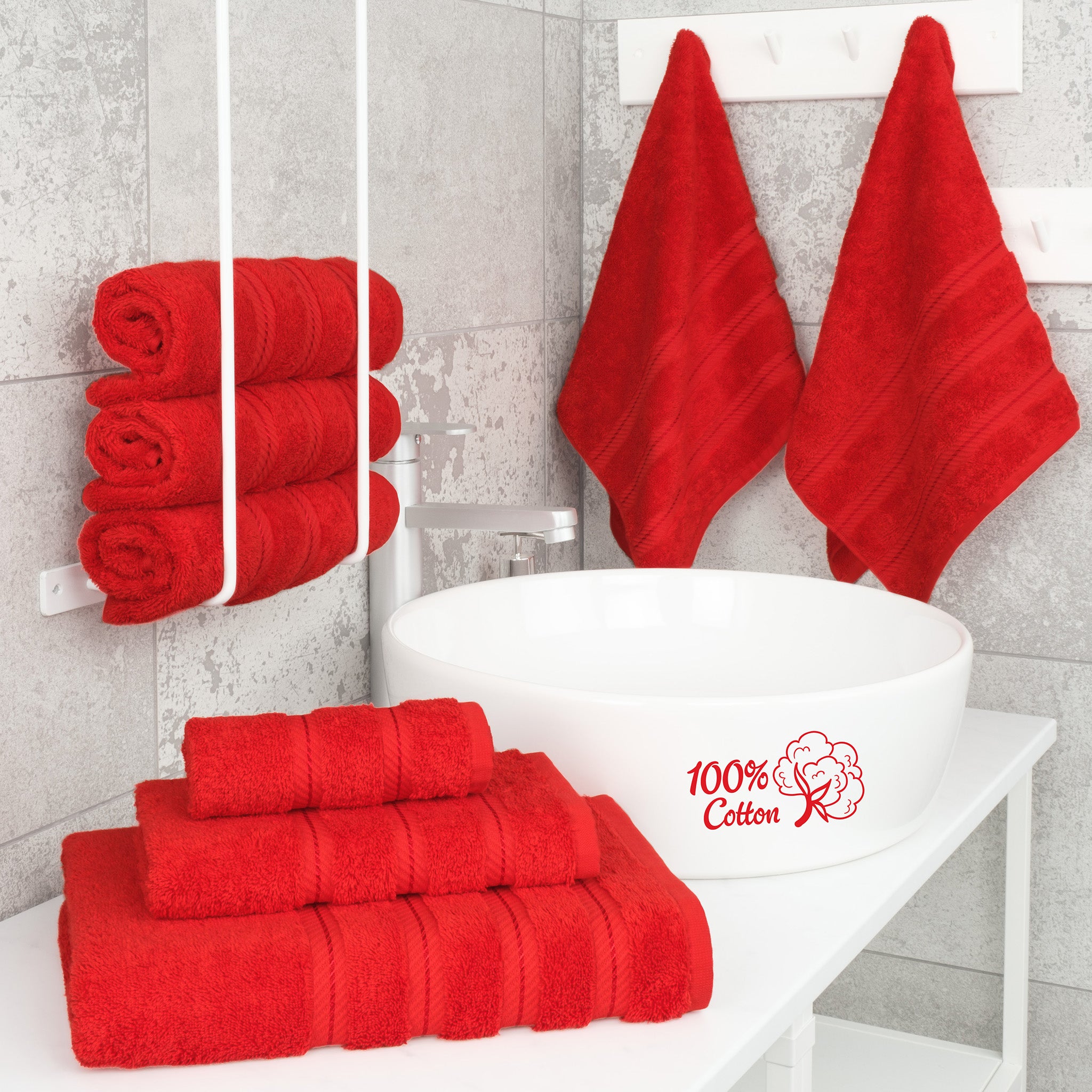 American Soft Linen 6 Piece Best Bath Towels Set 100% Cotton Turkish Towels with 20 Different Colors Red-2