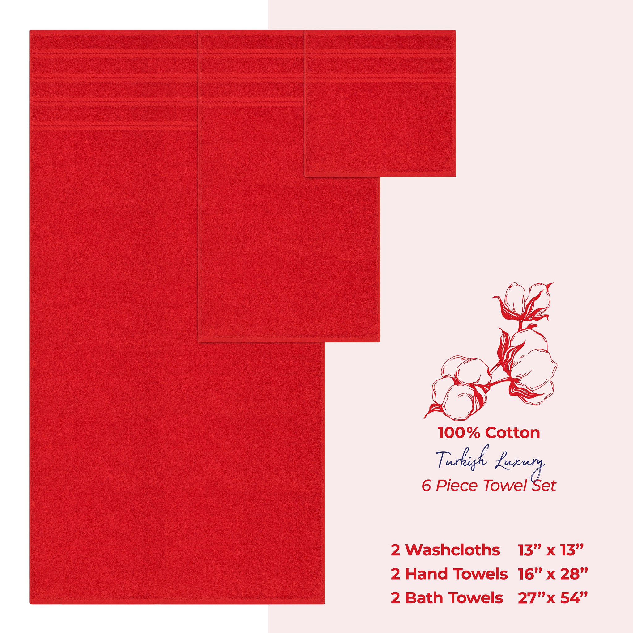 American Soft Linen 6 Piece Best Bath Towels Set 100% Cotton Turkish Towels with 20 Different Colors Red-4