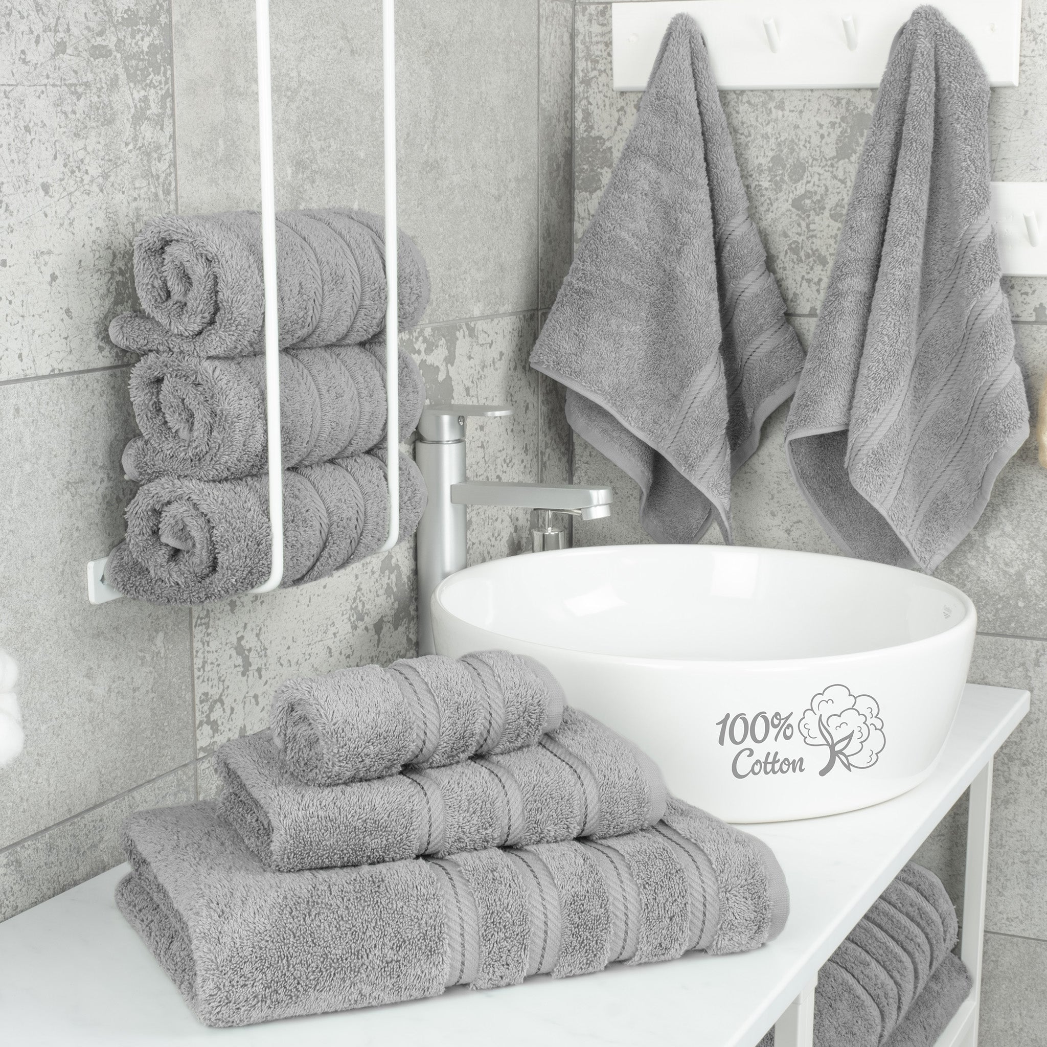 American Soft Linen 6 Piece Best Bath Towels Set 100% Cotton Turkish Towels with 20 Different Colors Rockridge-Gray-2