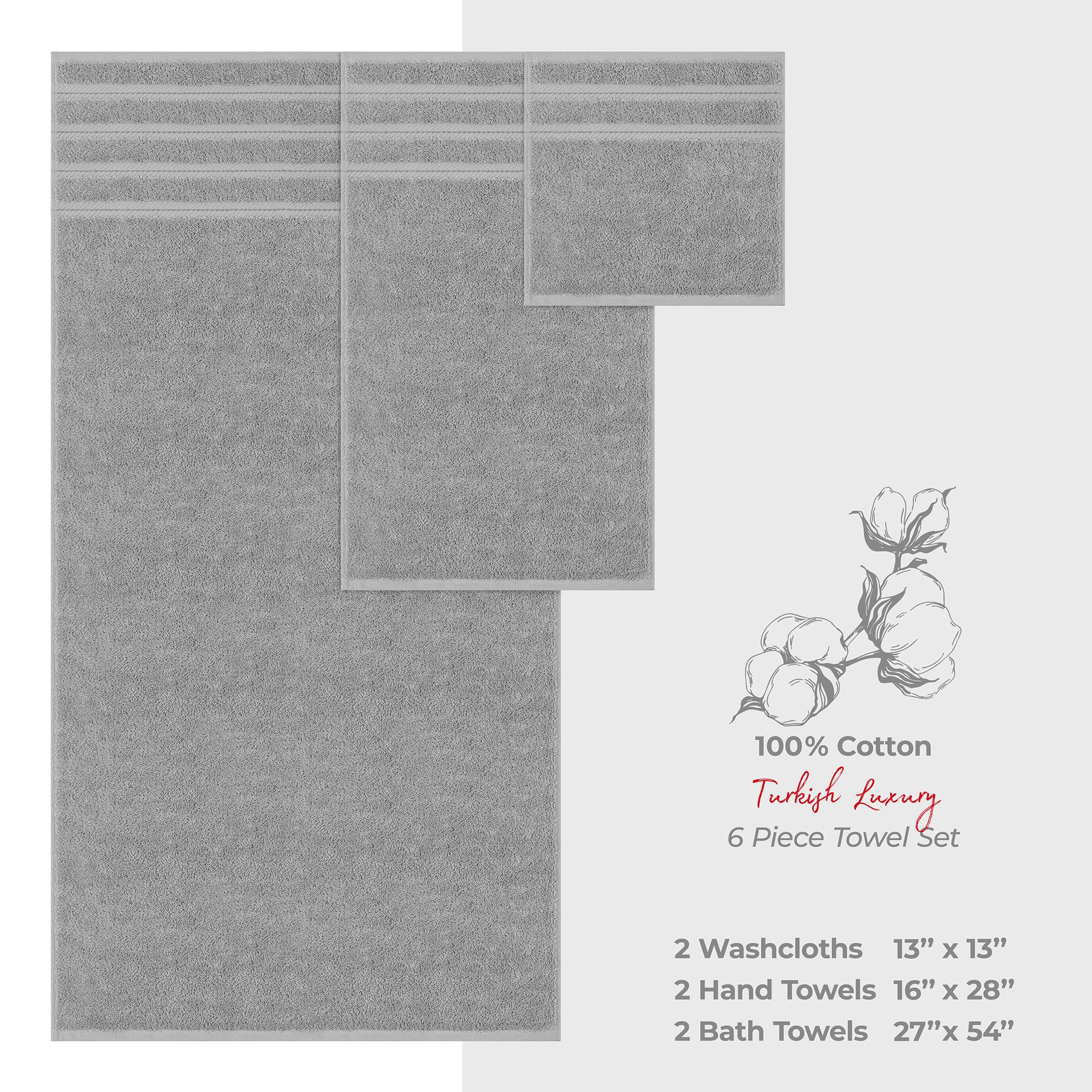 American Soft Linen 6 Piece Best Bath Towels Set 100% Cotton Turkish Towels with 20 Different Colors Rockridge-Gray-4
