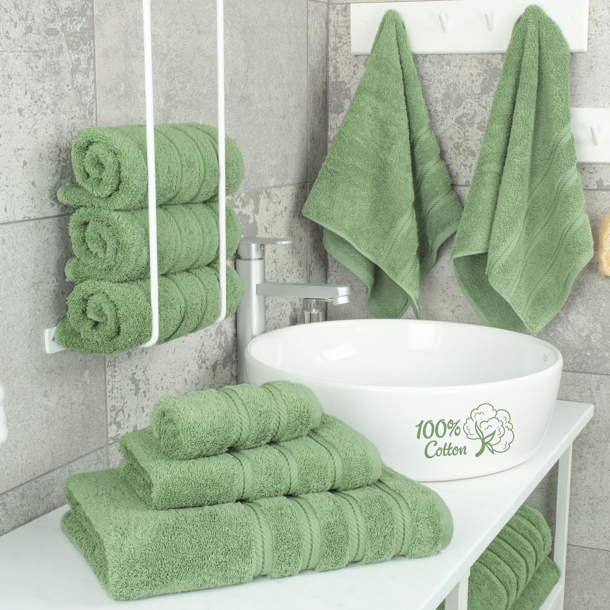 American Soft Linen 6 Piece Best Bath Towels Set 100% Cotton Turkish Towels with 20 Different Colors Sage-Green-2