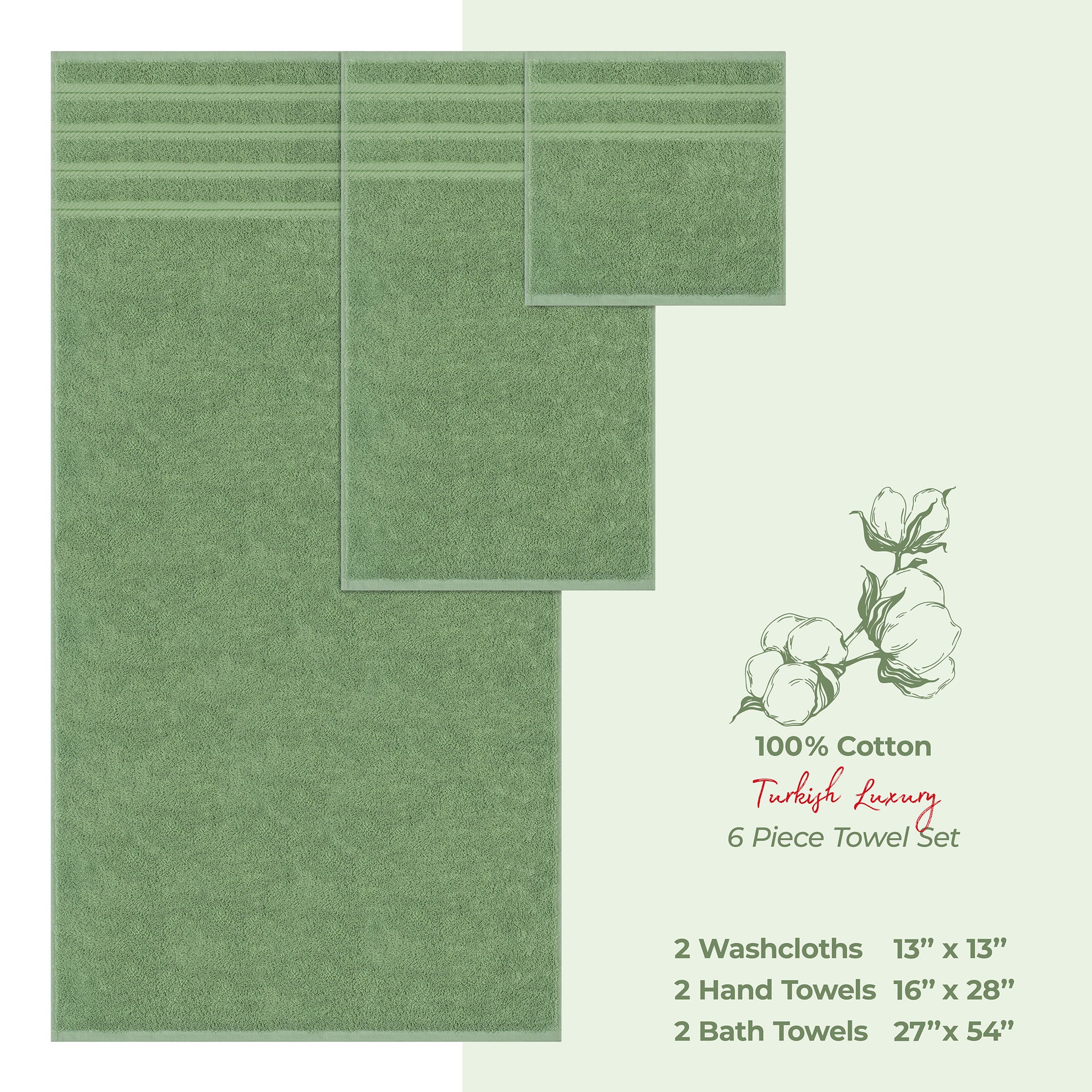 American Soft Linen 6 Piece Best Bath Towels Set 100% Cotton Turkish Towels with 20 Different Colors Sage-Green-4