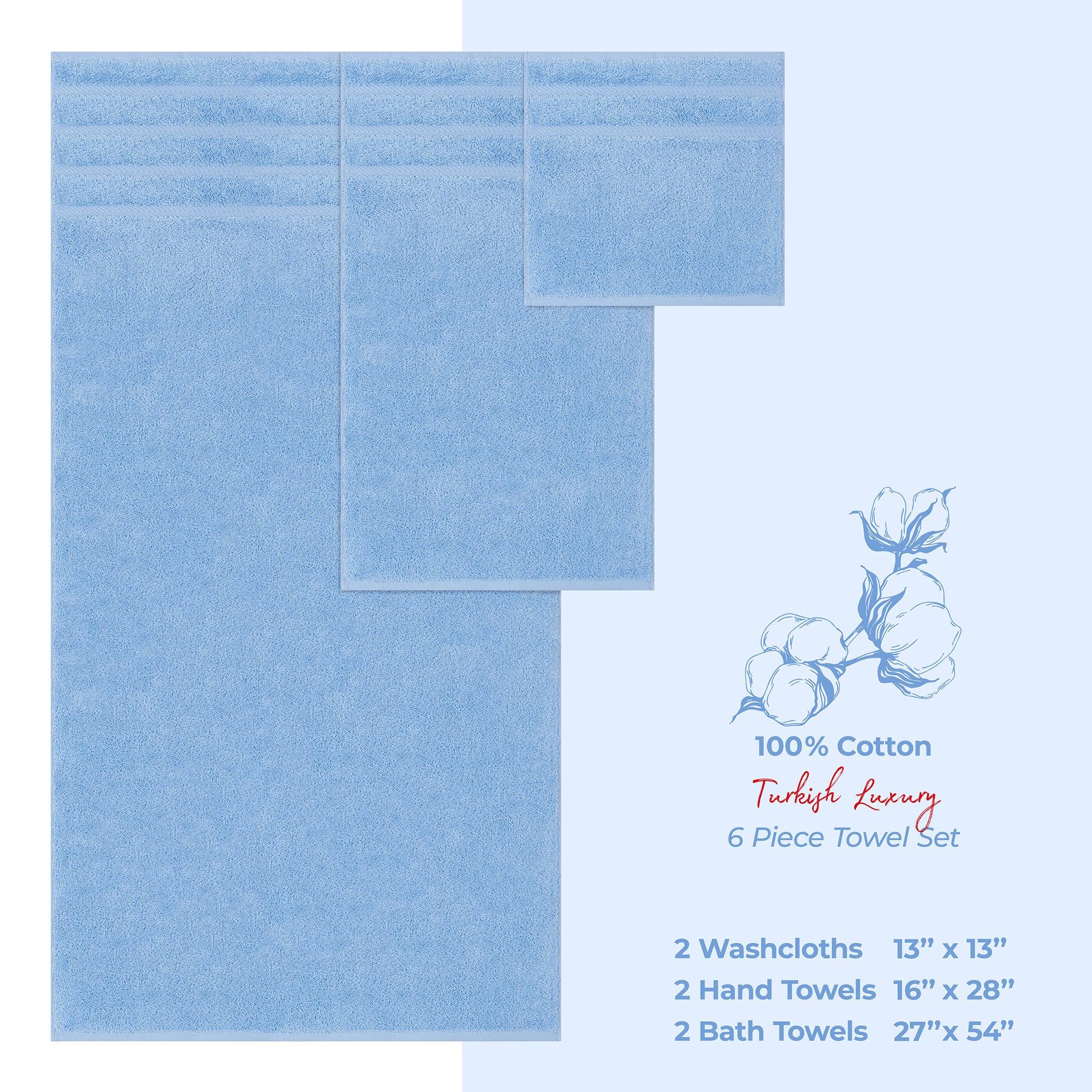 American Soft Linen 6 Piece Best Bath Towels Set 100% Cotton Turkish Towels with 20 Different Colors Sky-Blue-4