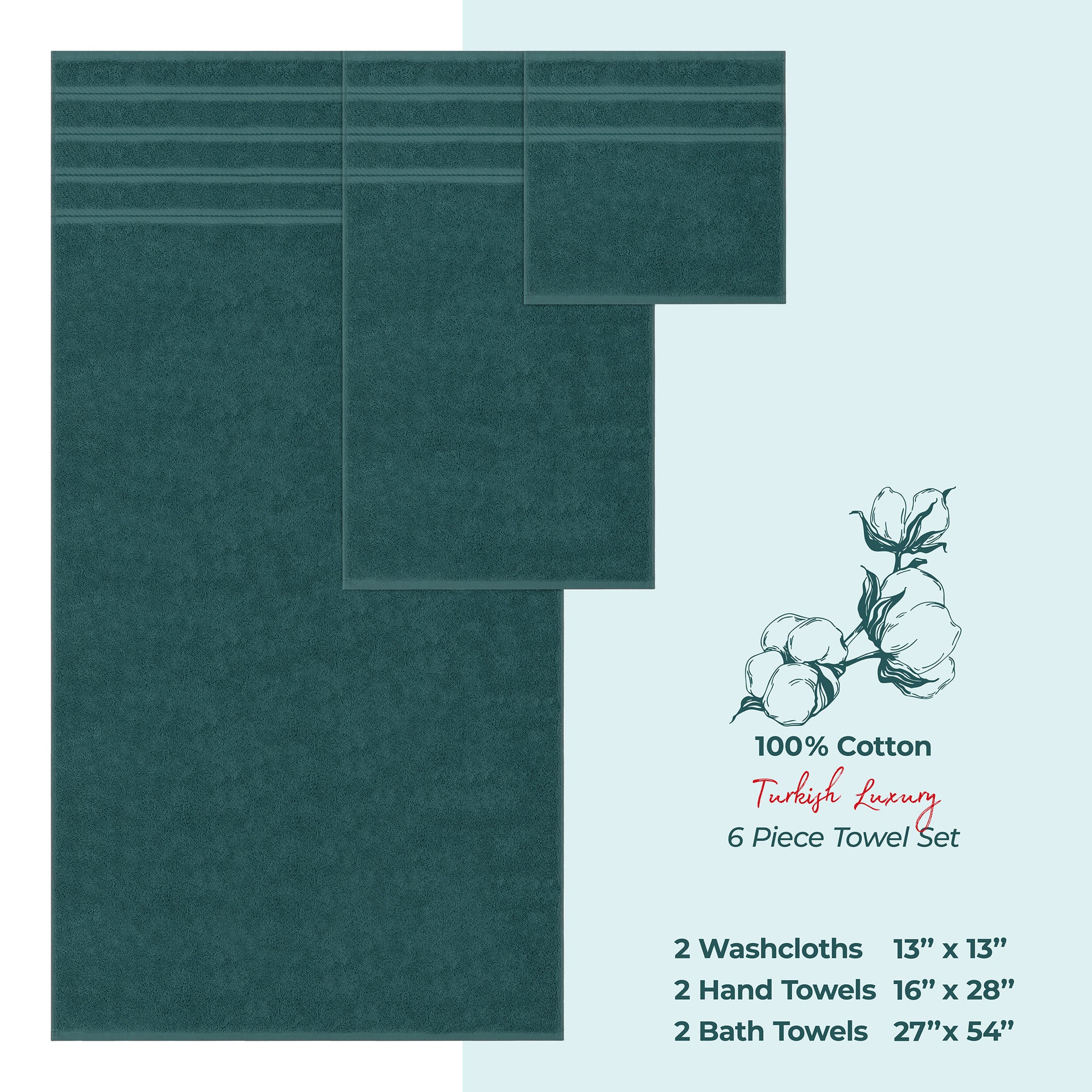American Soft Linen 6 Piece Best Bath Towels Set 100% Cotton Turkish Towels with 20 Different Colors Teal-4
