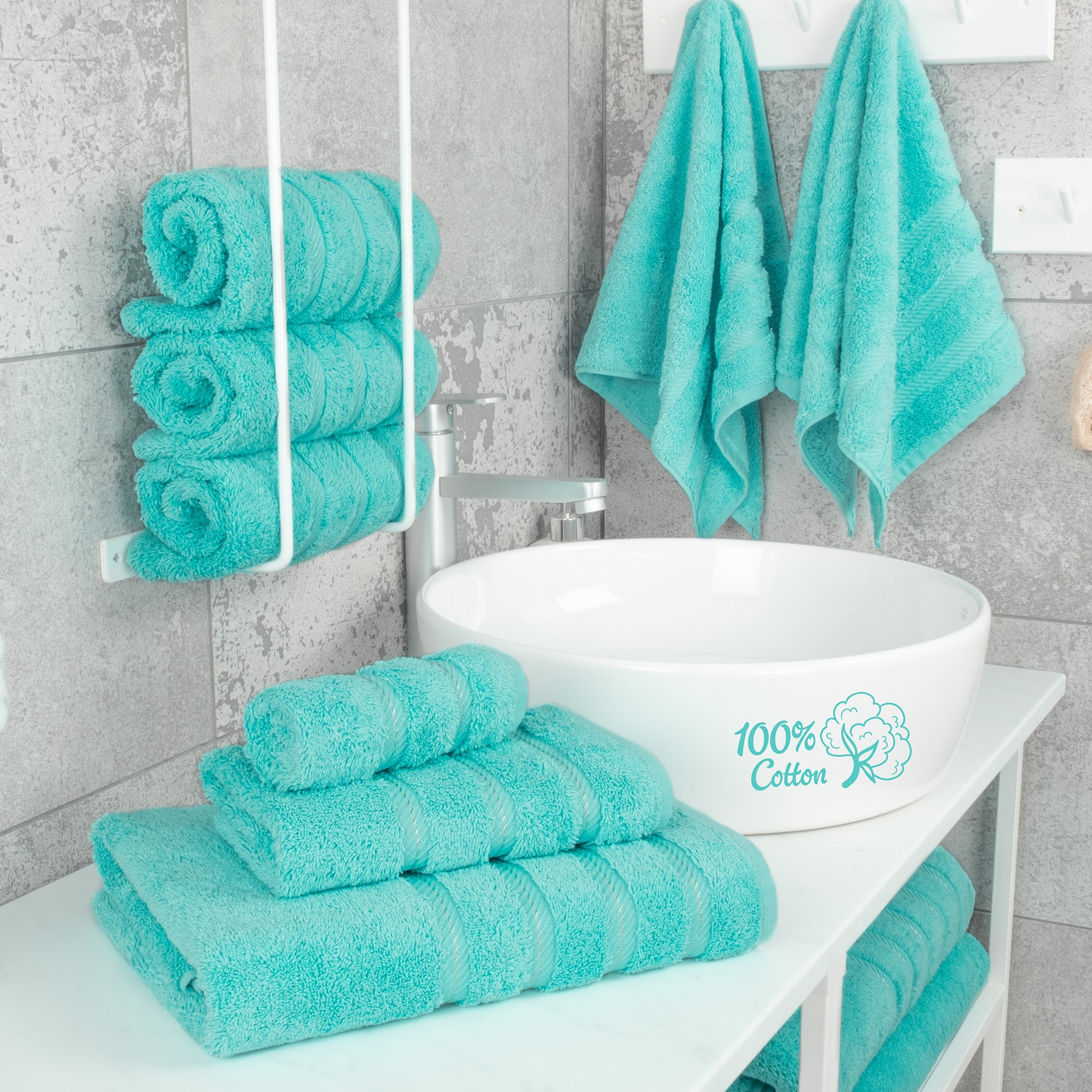 American Soft Linen 6 Piece Best Bath Towels Set 100% Cotton Turkish Towels with 20 Different Colors Turquoise-Blue-2