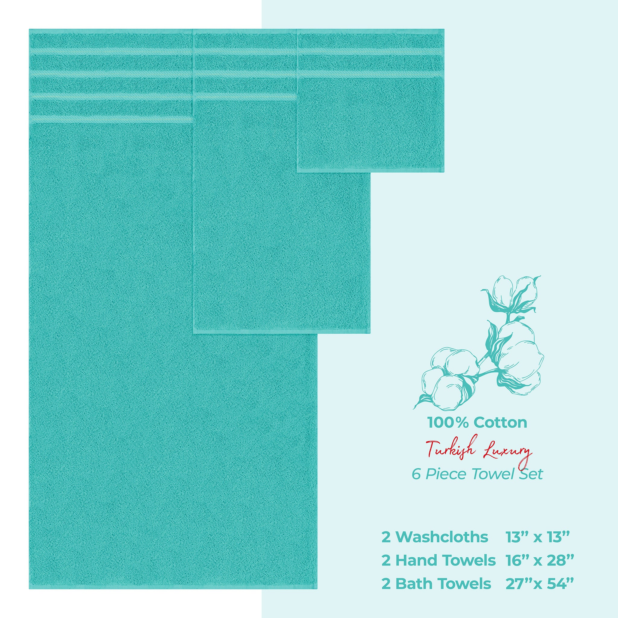 American Soft Linen 6 Piece Best Bath Towels Set 100% Cotton Turkish Towels with 20 Different Colors Turquoise-Blue-4