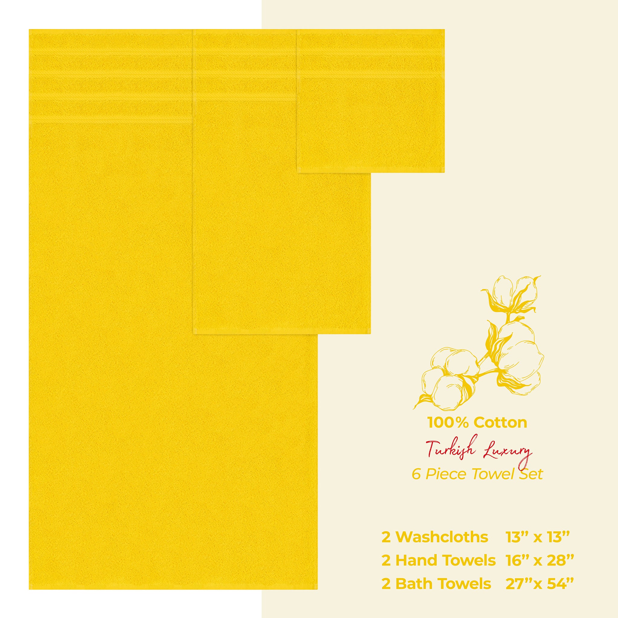 American Soft Linen 6 Piece Best Bath Towels Set 100% Cotton Turkish Towels with 20 Different Colors Yellow-4