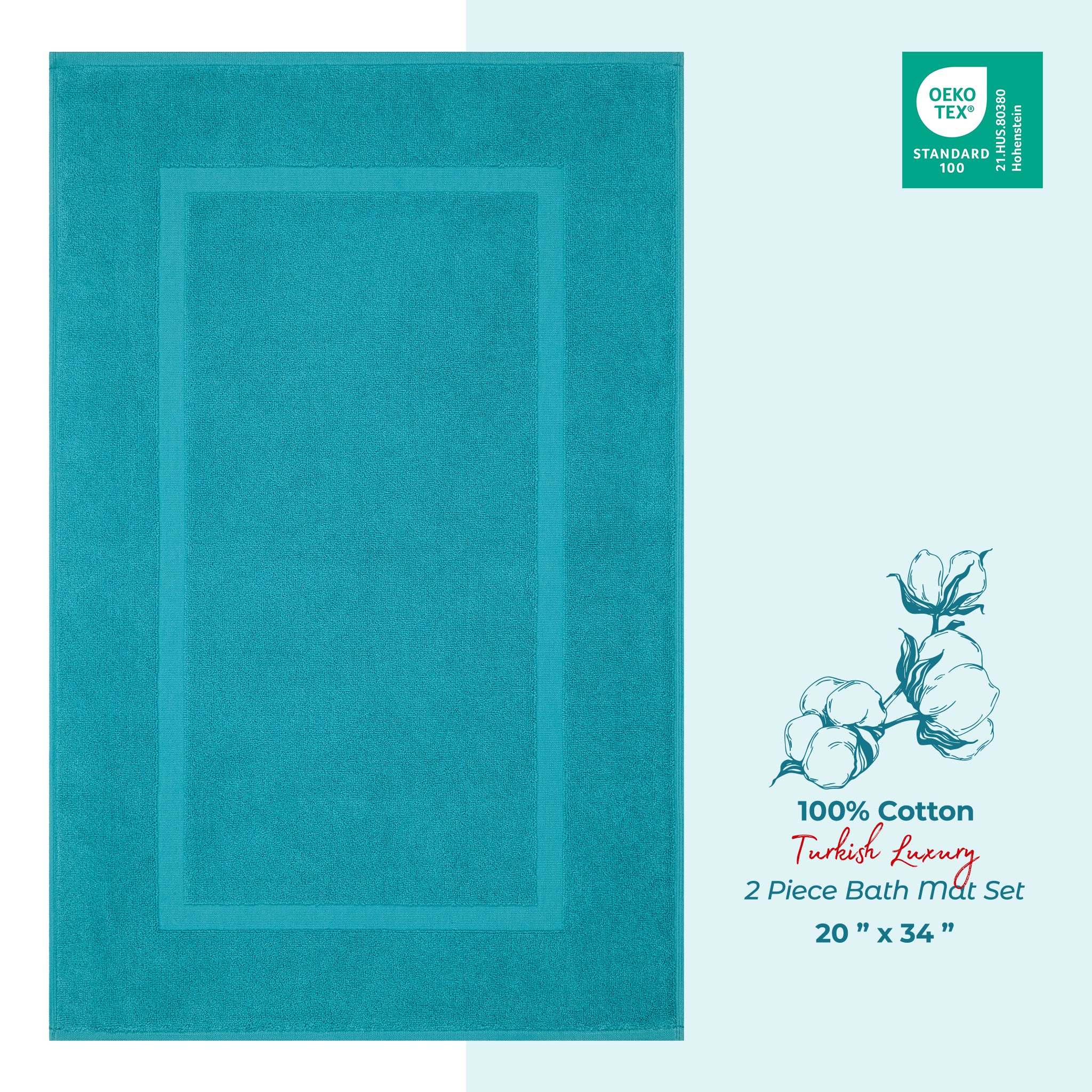 American Soft Linen Bekos 100% Cotton Bath Mat Set, 2 Piece 20x34 inches Wholesale Bath Rugs for Bathroom