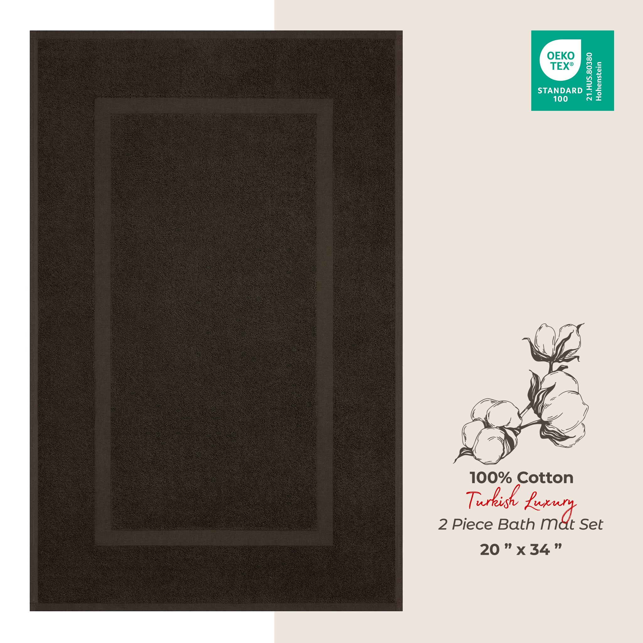 American Soft Linen Bekos 100% Cotton Bath Mat Set, 2 Piece 20x34 inches Wholesale Bath Rugs for Bathroom