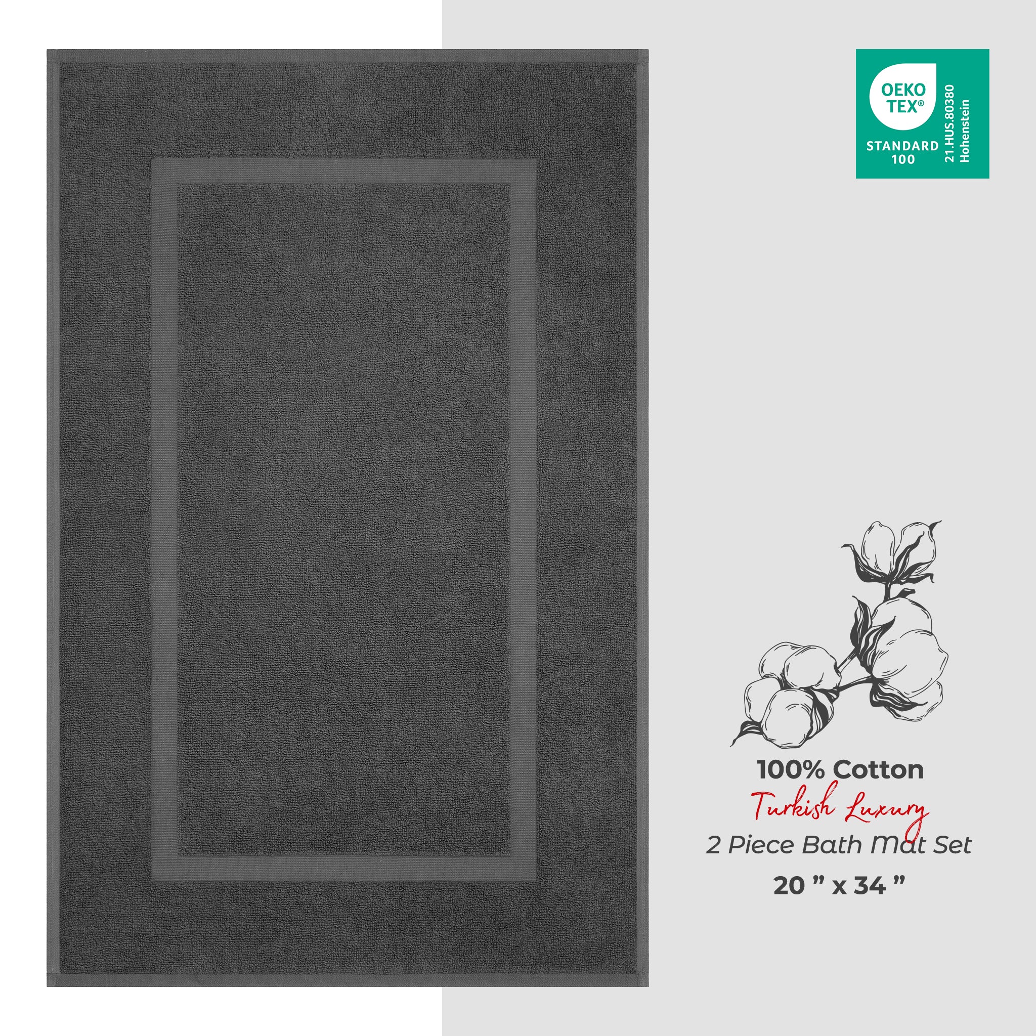 American Soft Linen Bekos 100% Cotton Bath Mat Set, 2 Piece 20x34 inches Wholesale Bath Rugs for Bathroom