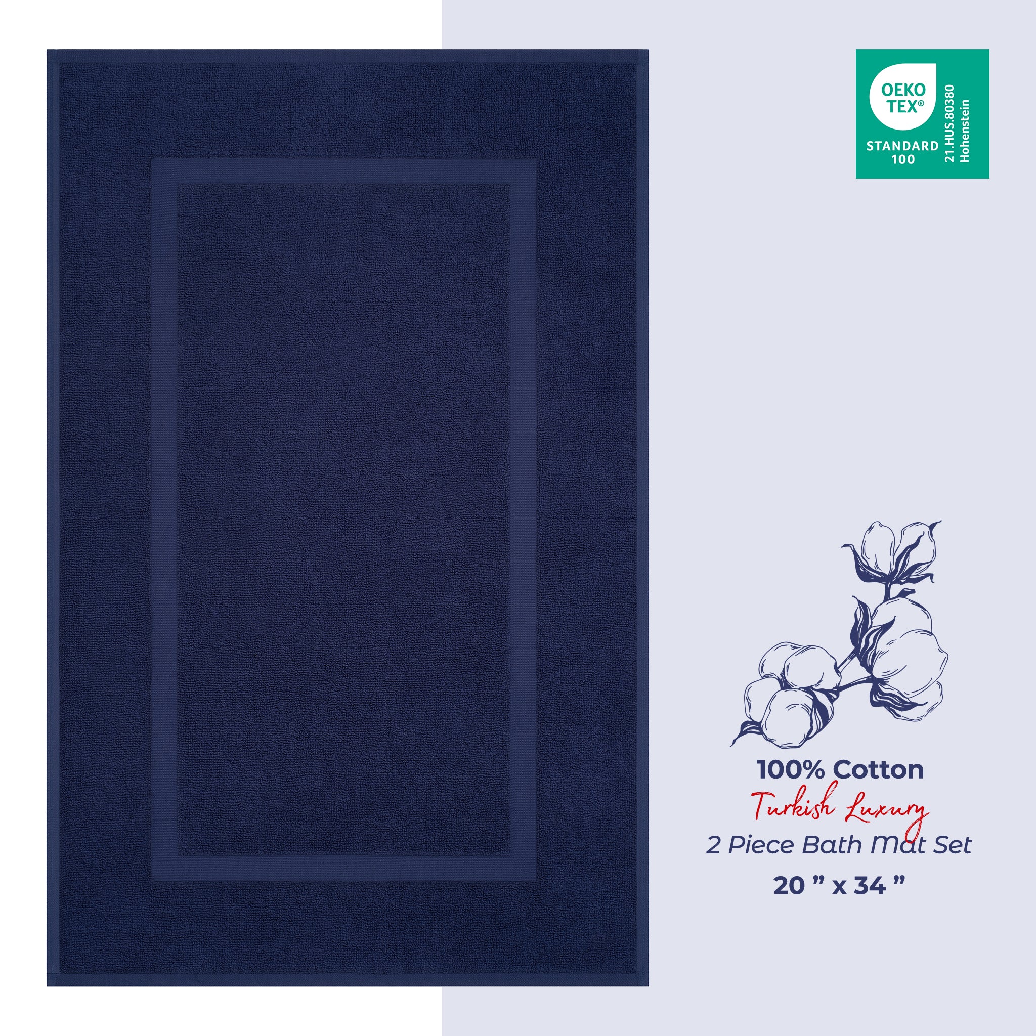 American Soft Linen Bekos 100% Cotton Bath Mat Set, 2 Piece 20x34 inches Wholesale Bath Rugs for Bathroom