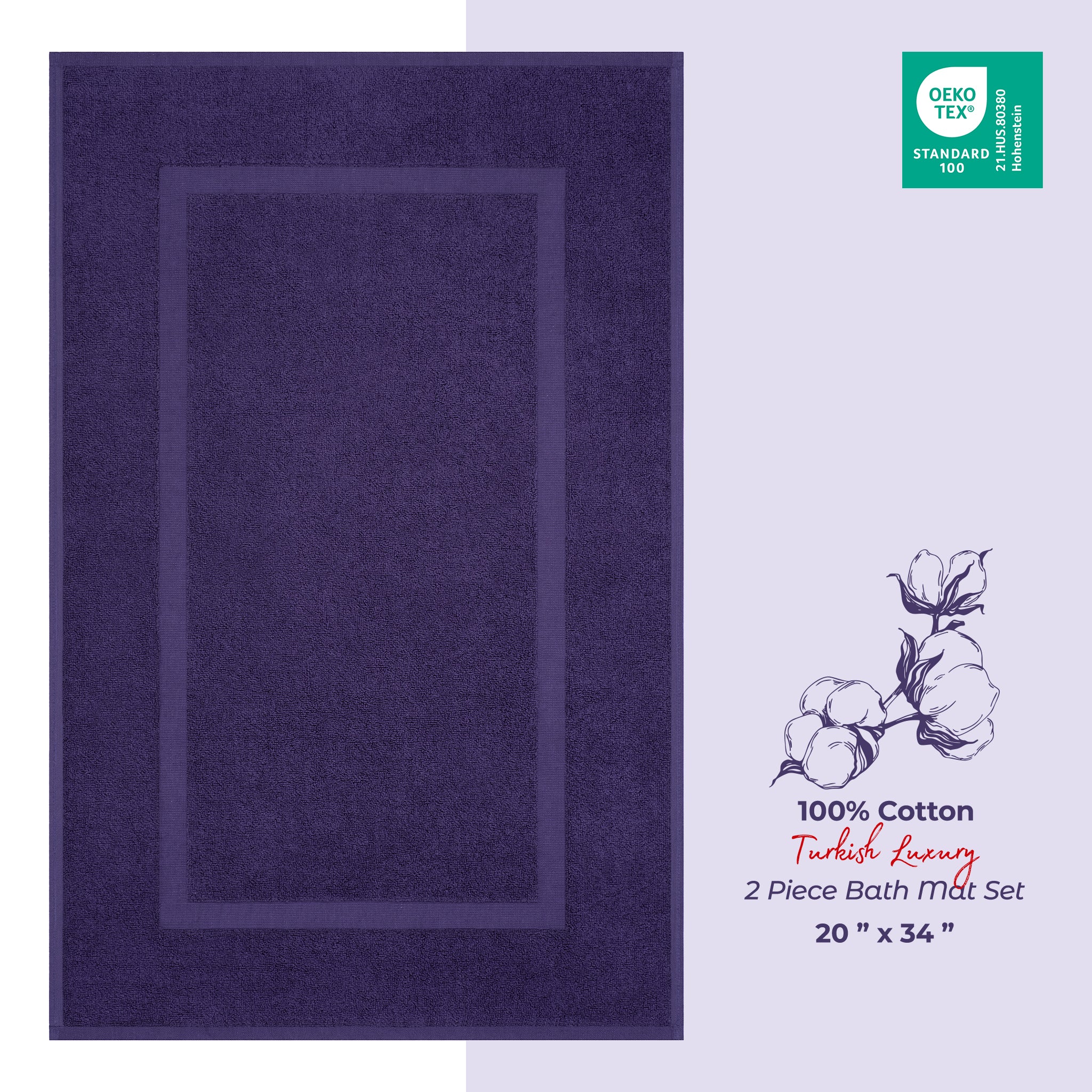 American Soft Linen Bekos 100% Cotton Bath Mat Set, 2 Piece 20x34 inches Wholesale Bath Rugs for Bathroom