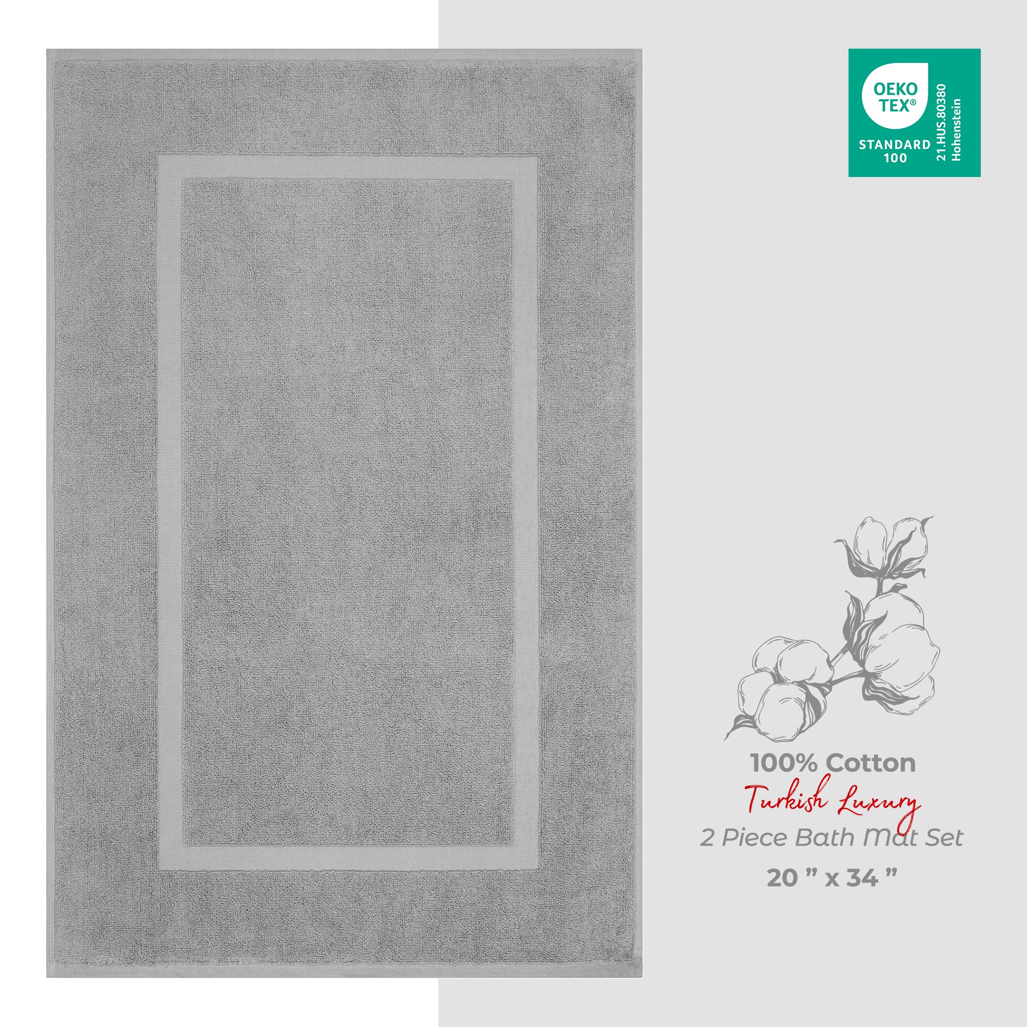 American Soft Linen Bekos 100% Cotton Bath Mat Set, 2 Piece 20x34 inches Wholesale Bath Rugs for Bathroom