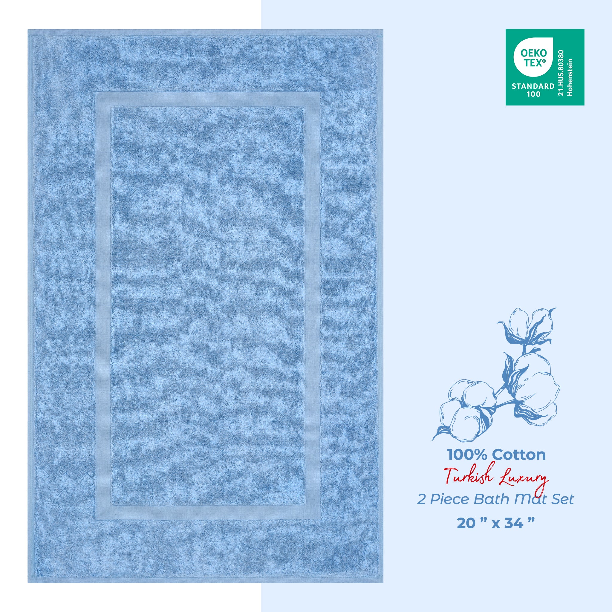 American Soft Linen Bekos 100% Cotton Bath Mat Set, 2 Piece 20x34 inches Wholesale Bath Rugs for Bathroom