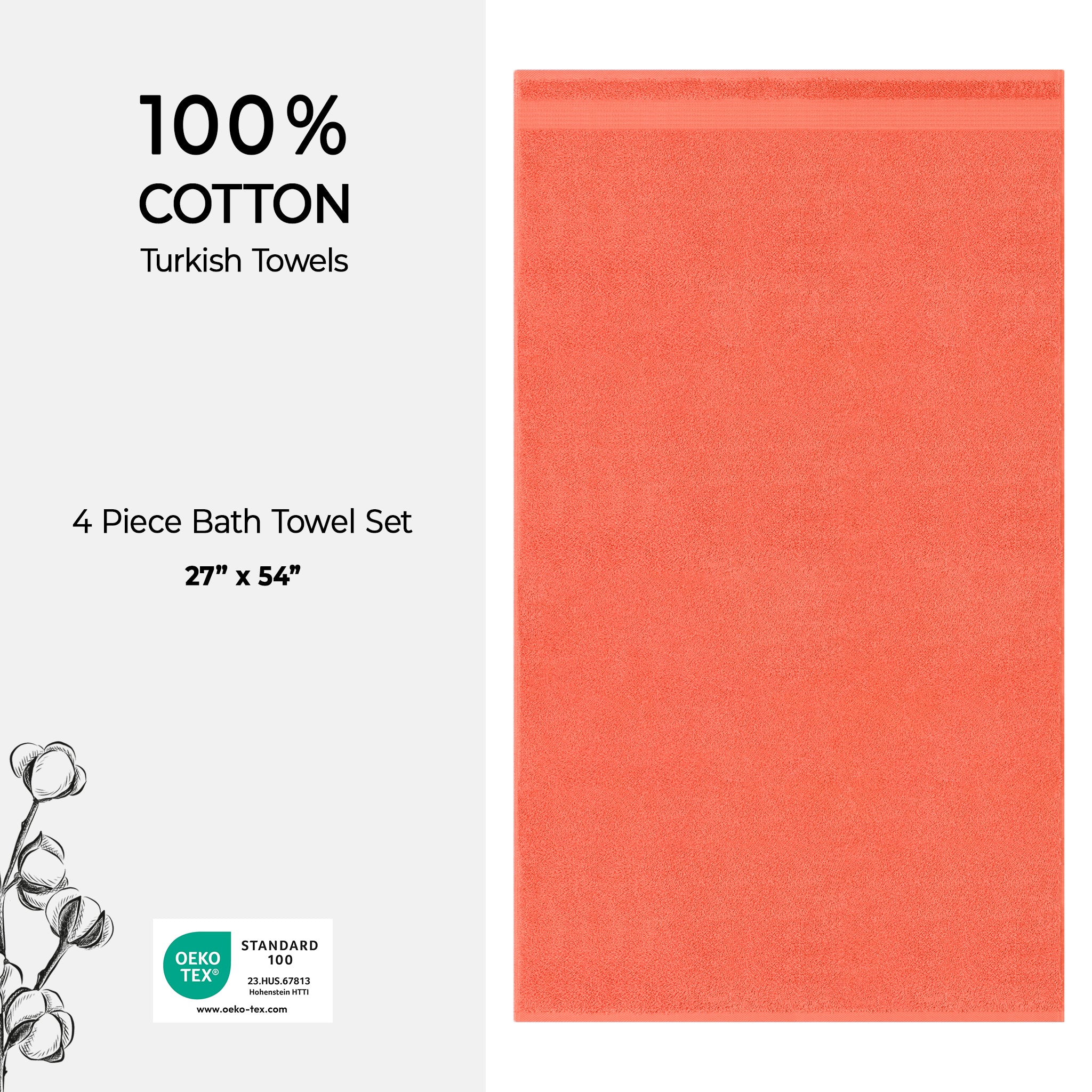 American Soft Linen Bekos 100% Cotton Turkish 4-Piece Bath Towel Sets, Wholesale Luxury Bath Towels