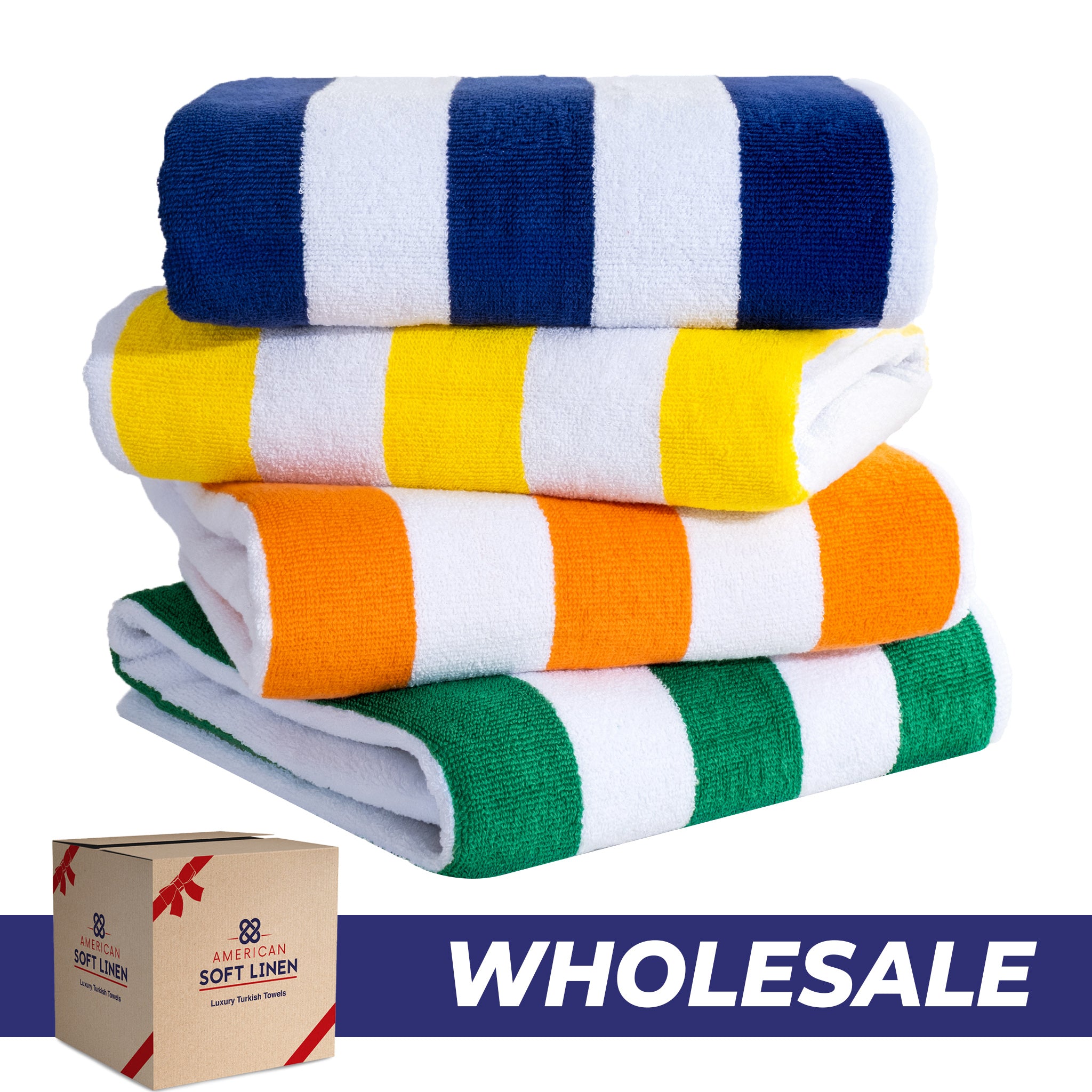 American Soft Linen, Premium Cotton 4 Pack Beach Towels, Cabana Striped - Mix Color - 8 Set Case Pack