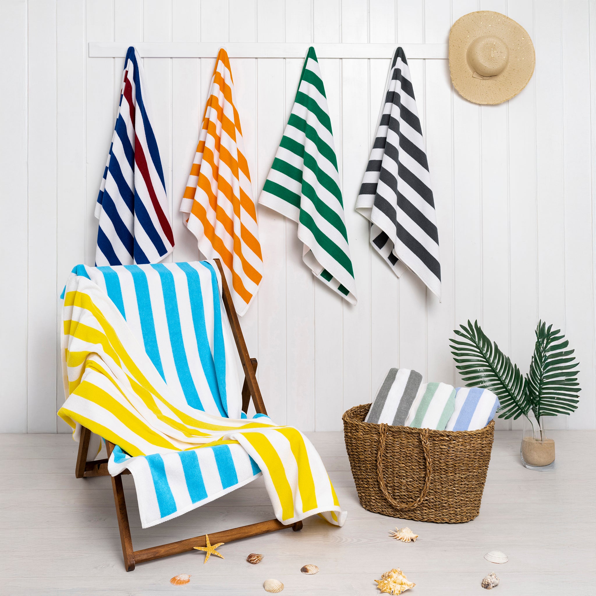 American Soft Linen, Premium Cotton 4 Pack Beach Towels, Cabana Striped - Mix Color - 8 Set Case Pack